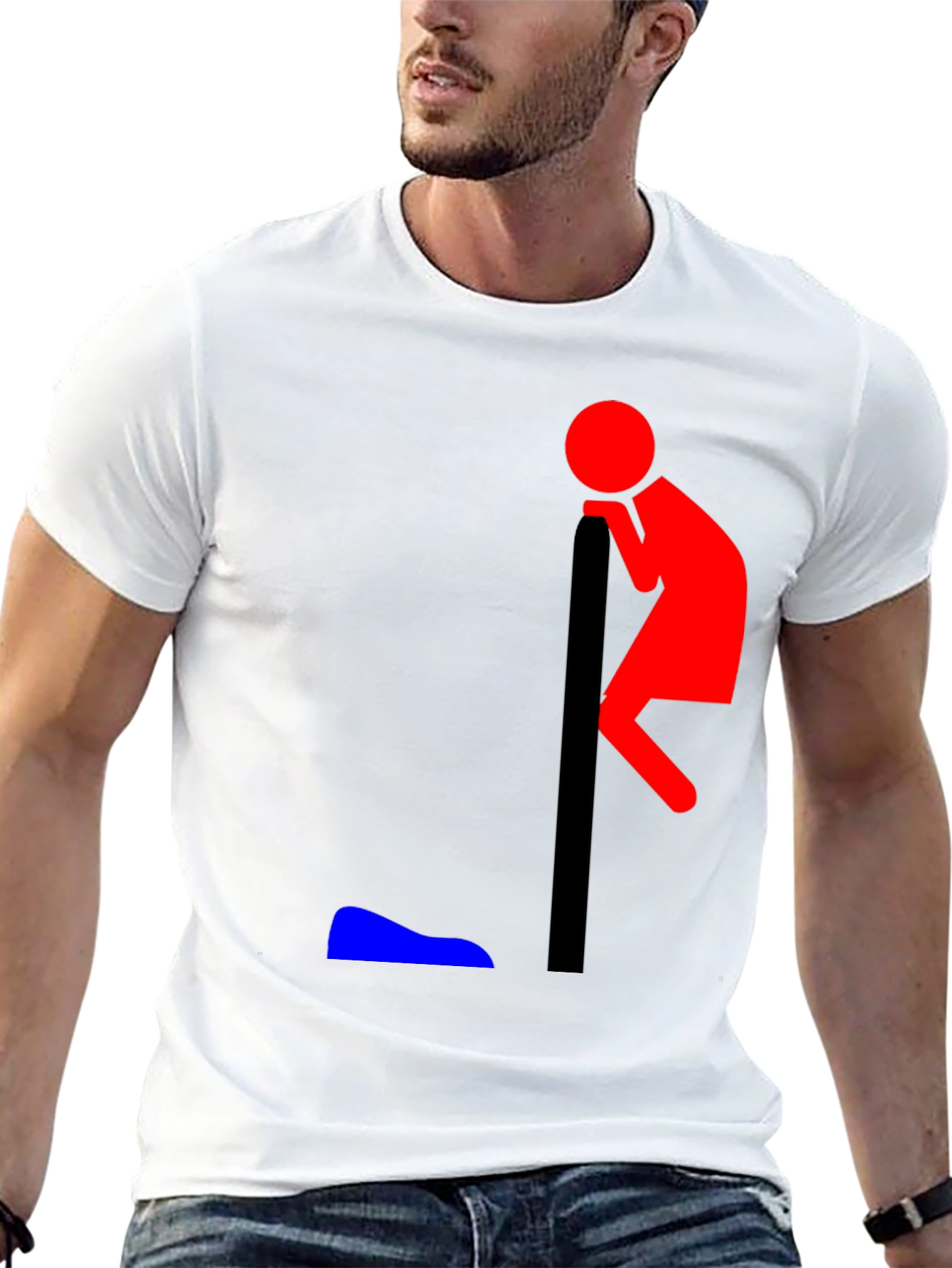 Black Funny Leaning Man Graphic T-Shirt view 13