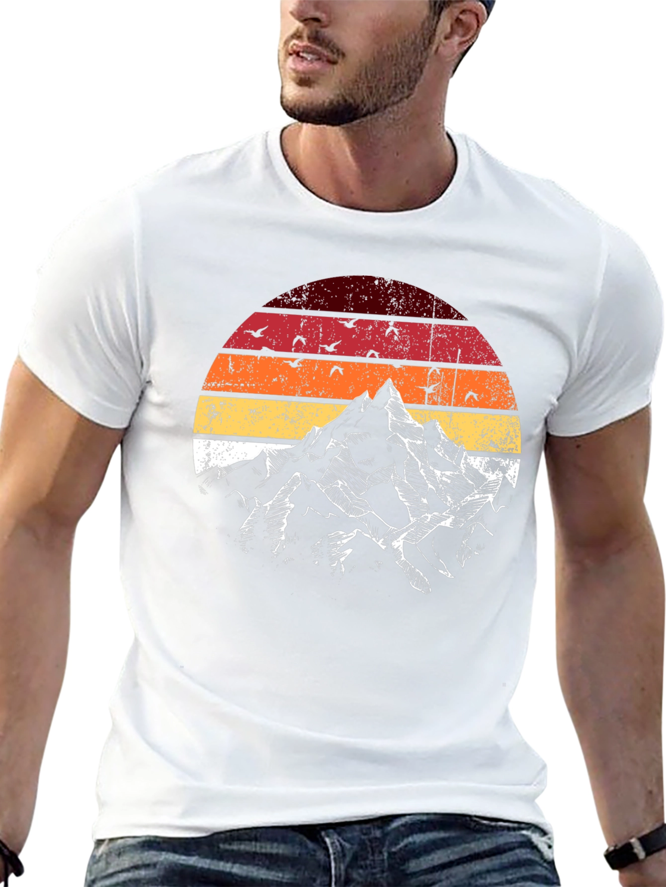 Black Vintage Mountain Sunset Graphic Tee view 13
