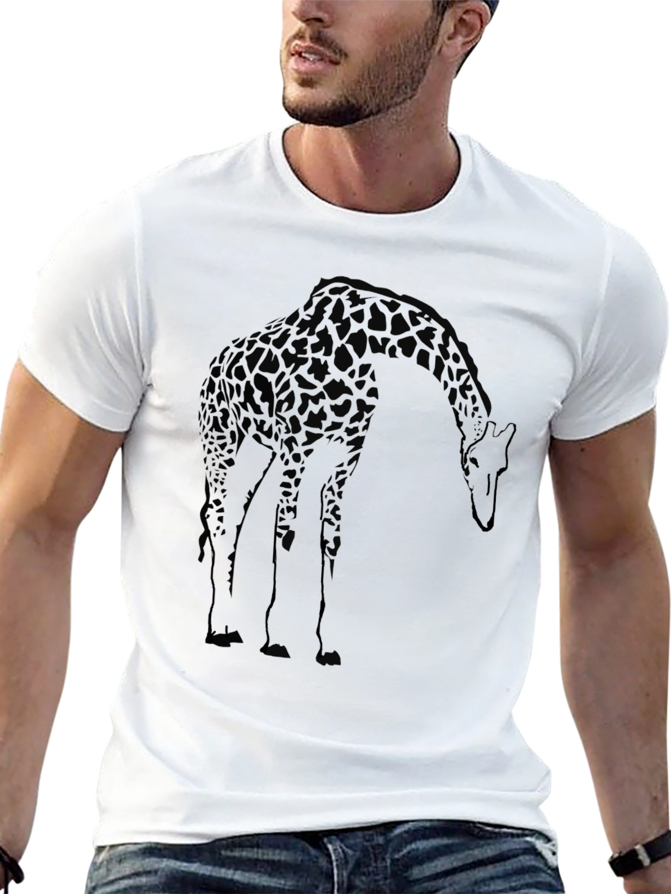 Black Giraffe Graphic Print Crew Neck T-Shirt view 13