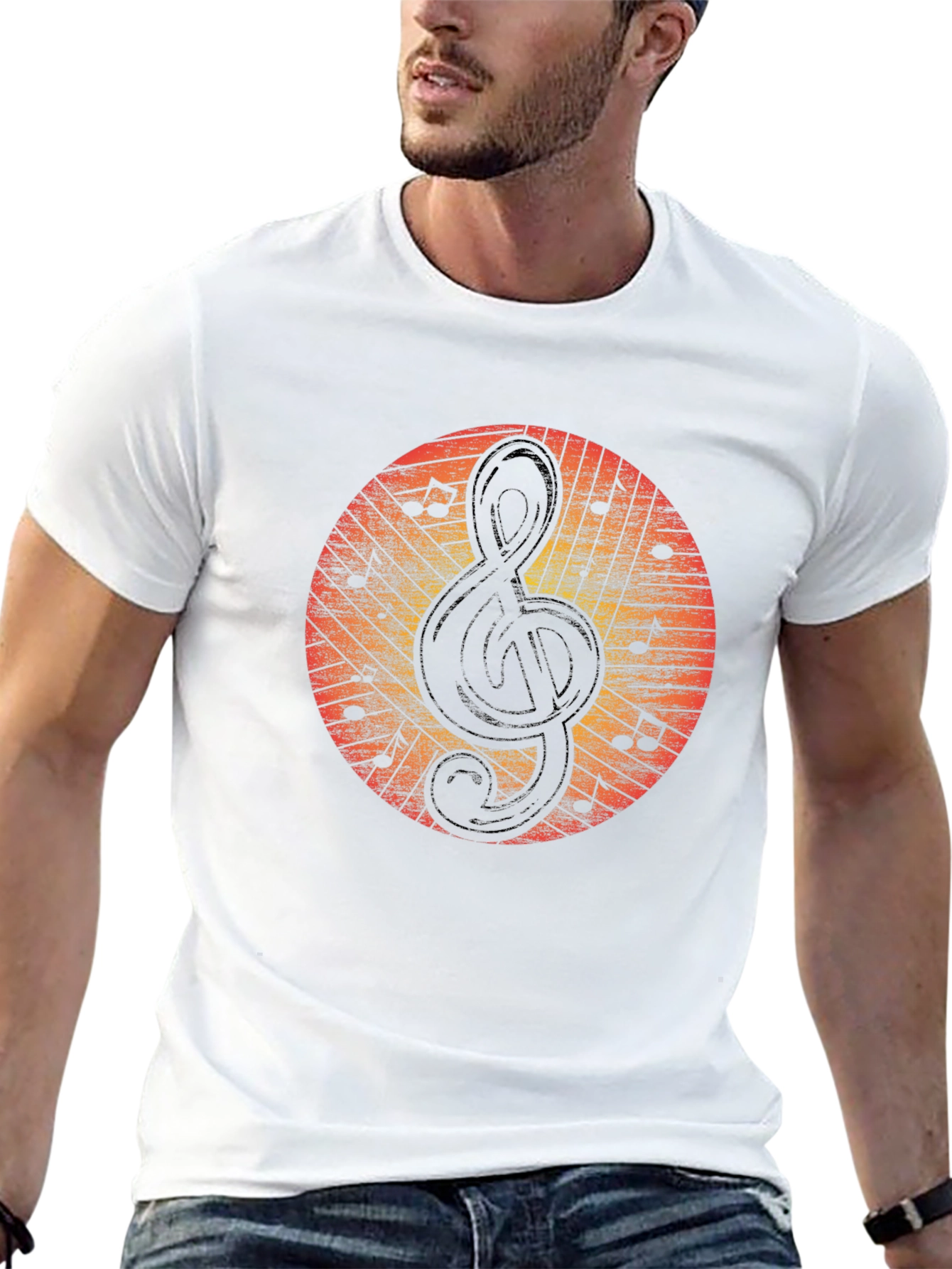 Black Retro Music Note Treble Clef Graphic T-Shirt view 13