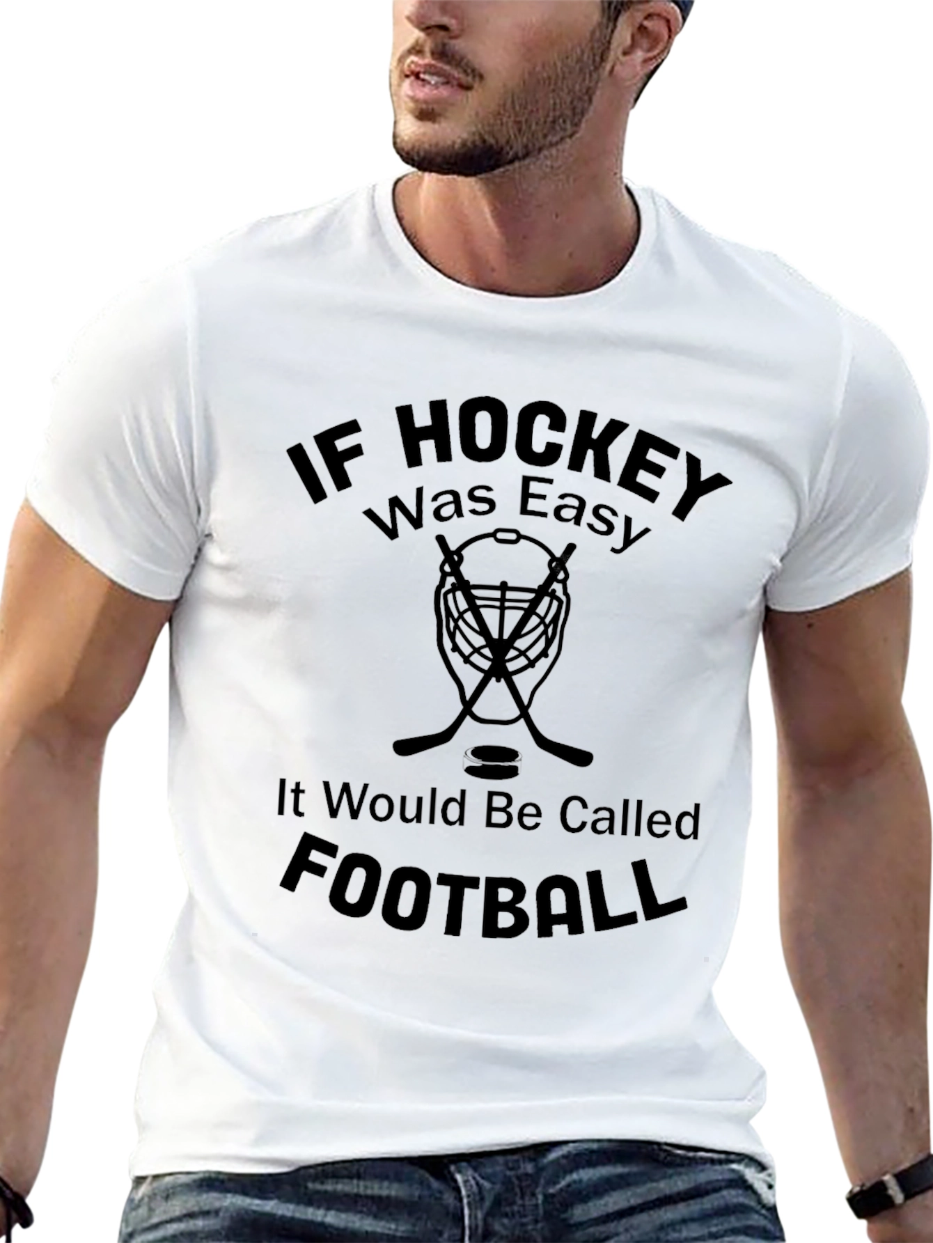Black Hockey vs Football T-Shirt - Men's Black Graphic Tee view 13