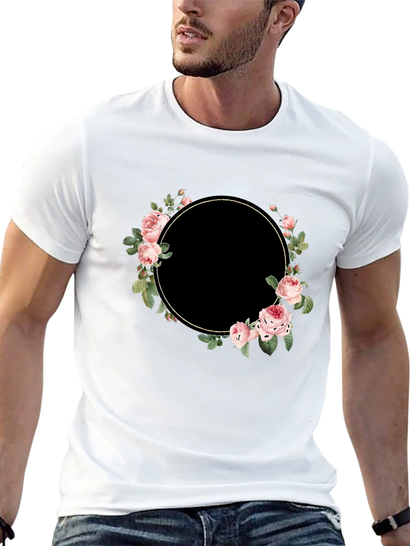 Black Floral Wreath Black T-Shirt - Stylish and Unique view 13