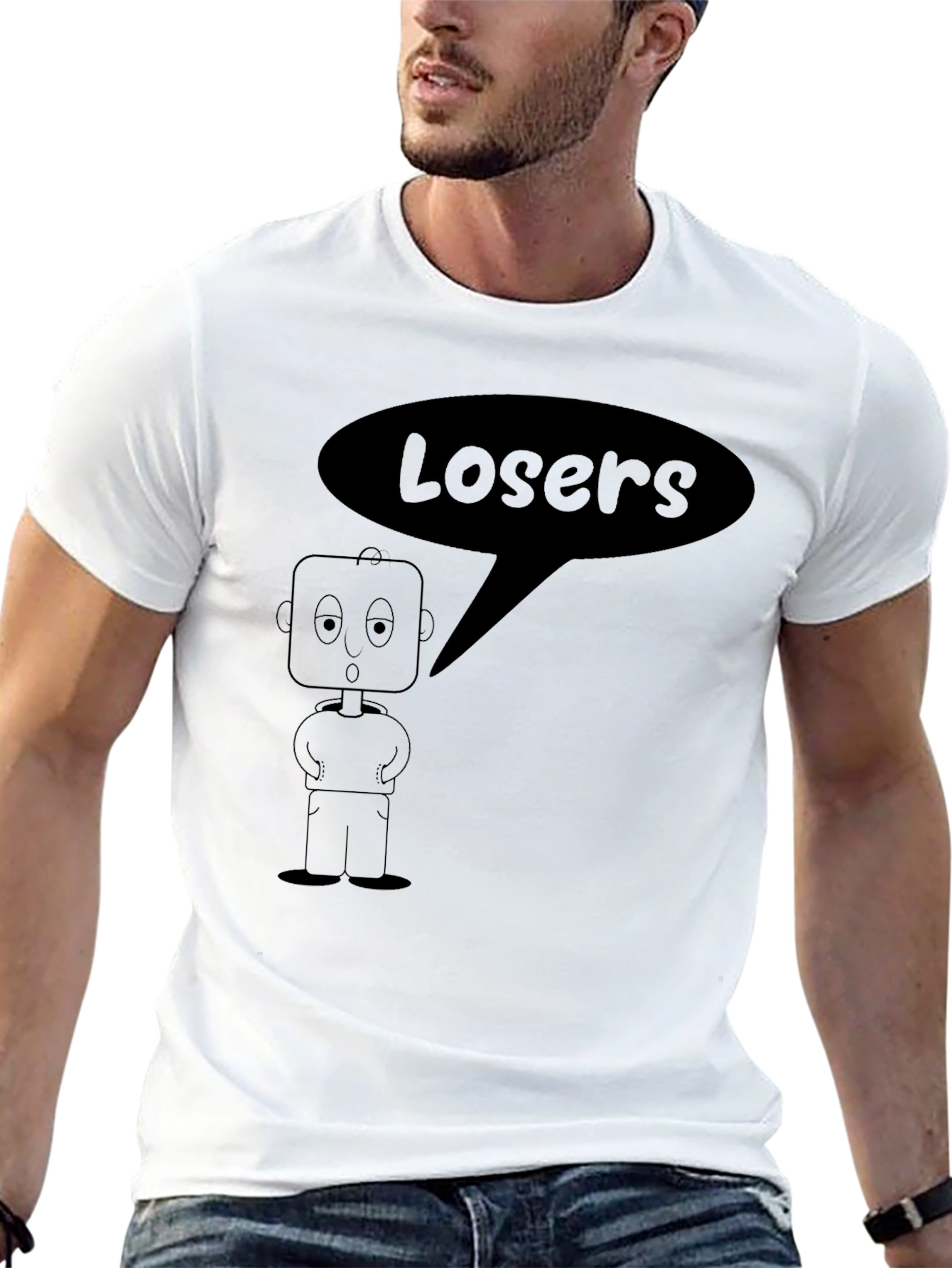Black Losers Robot Graphic Tee - Mens Black T-Shirt view 13
