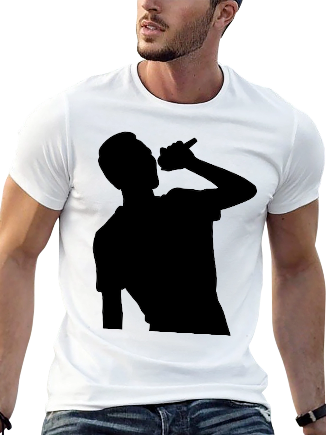 Black Silhouette Singer Graphic Tee - Black Cotton T-Shirt view 13