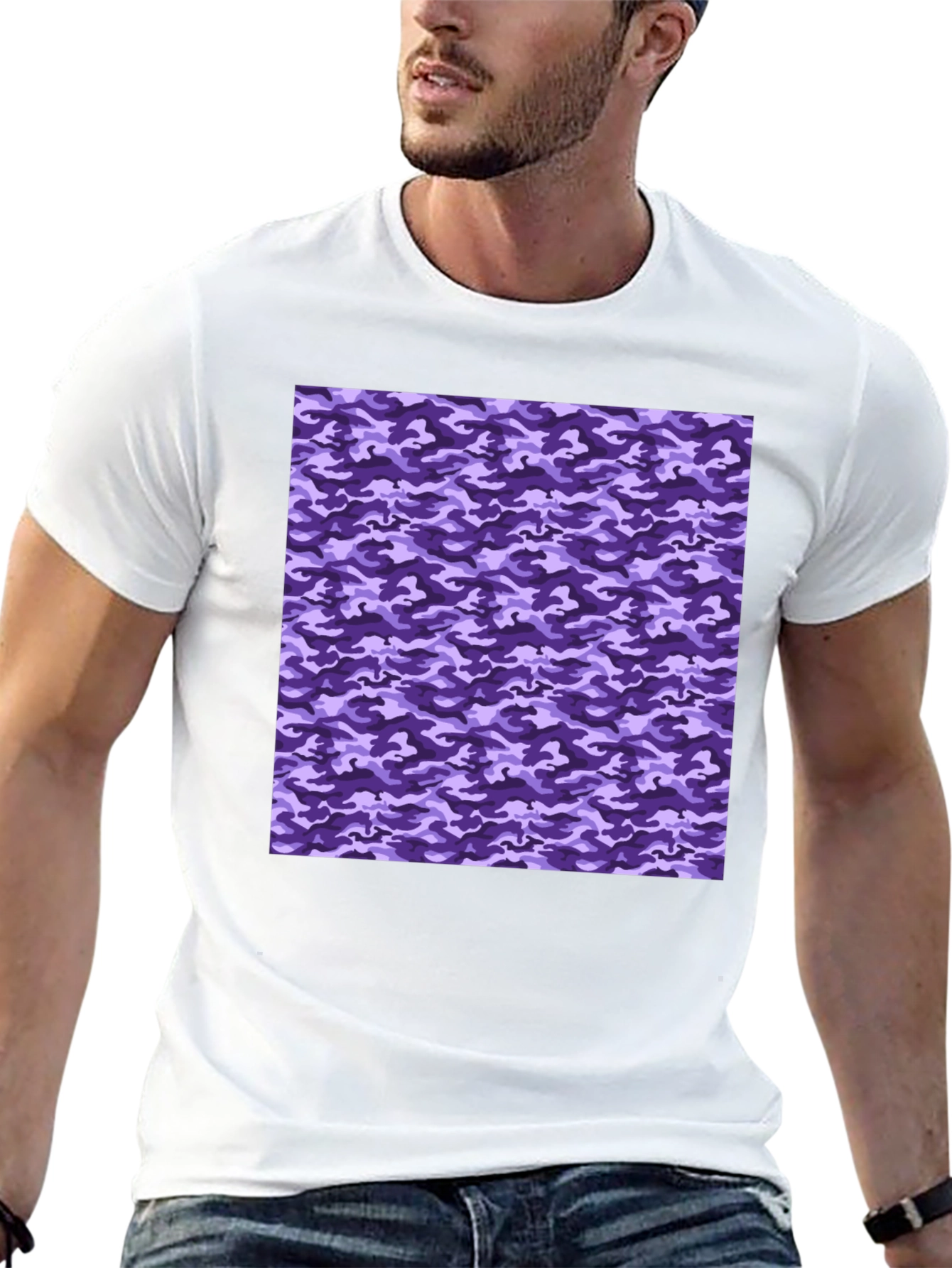 Black Purple Camo Print Black T-Shirt view 13