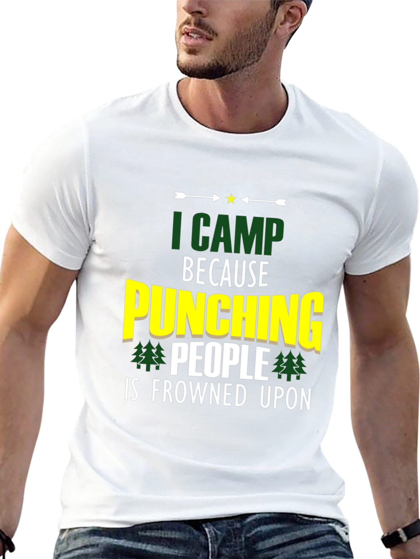 Black Funny Camping T-Shirt - "I Camp Because Punching People Is Frowned Upon" view 13