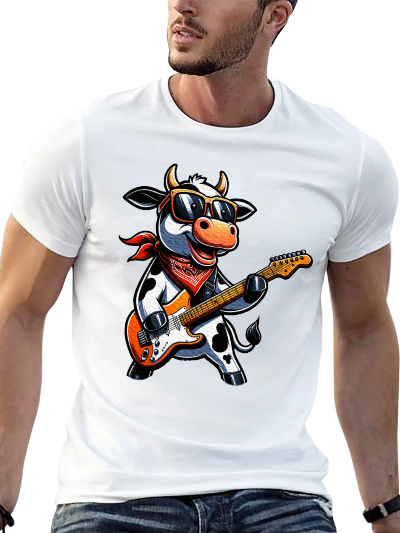Black Cool Cow Guitarist Graphic Tee - Rock On! view 13