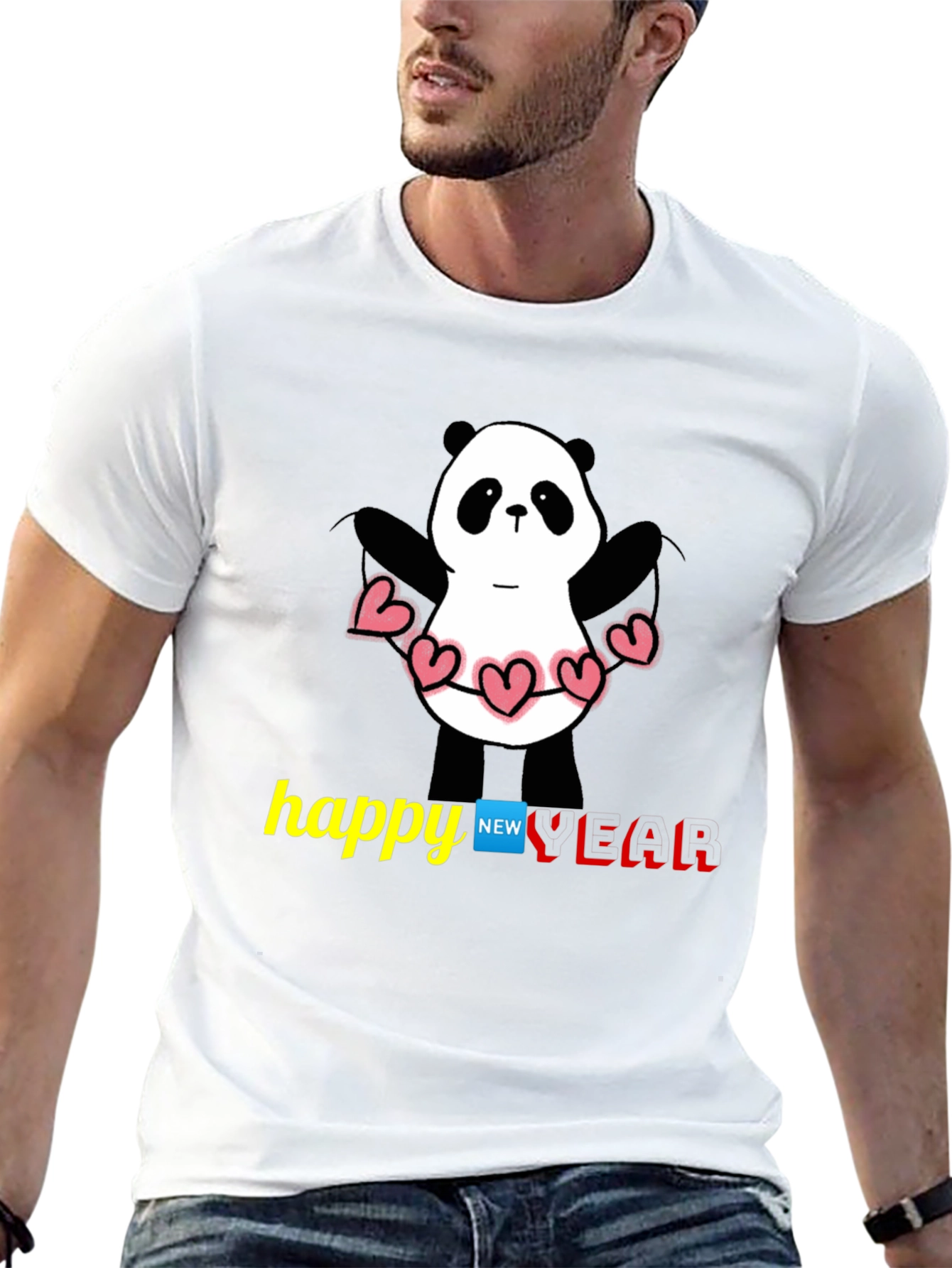 Black Happy New Year Panda T-Shirt - Black view 13