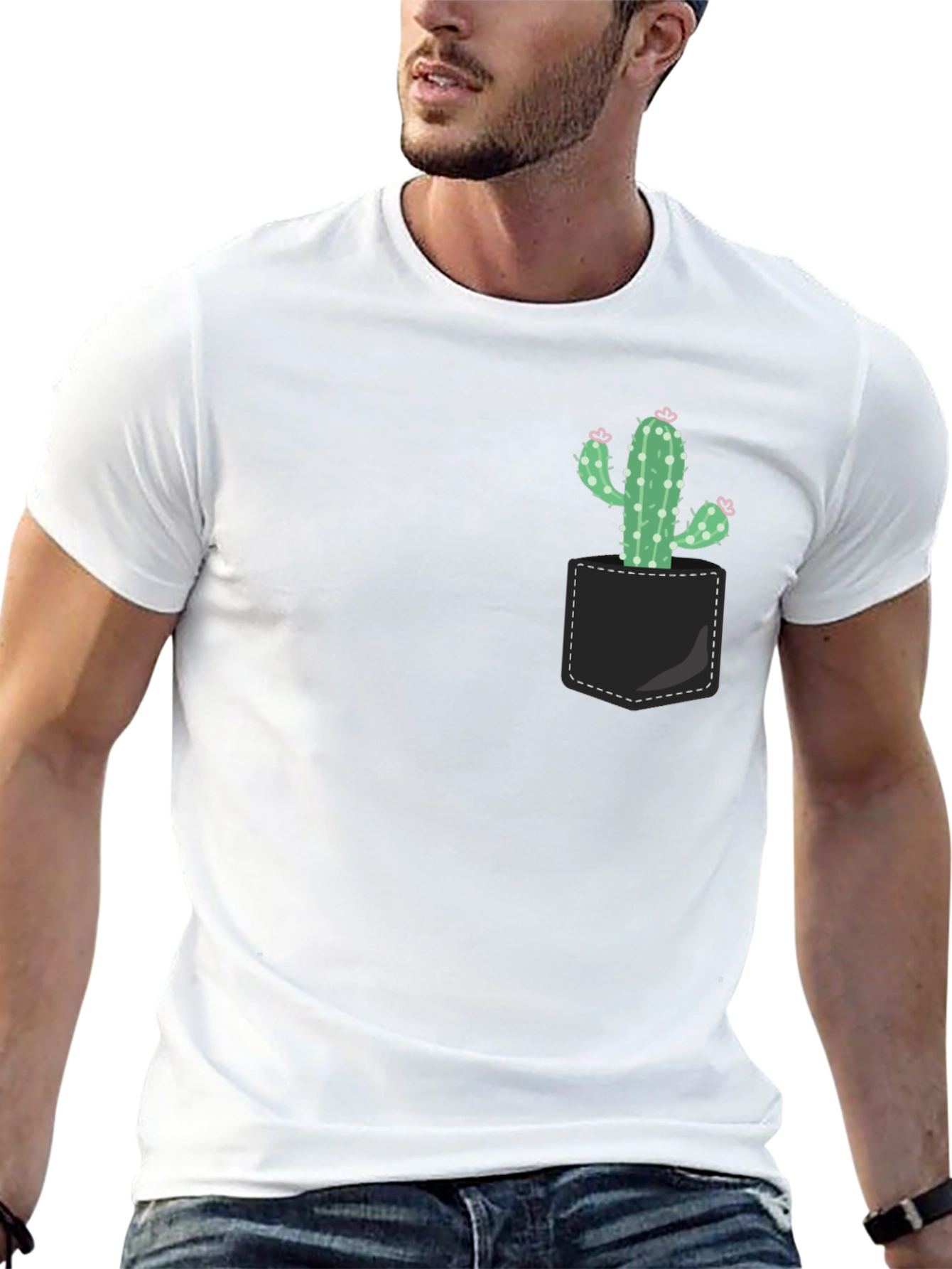 Black Cactus Pocket T-Shirt - Trendy Graphic Tee view 13