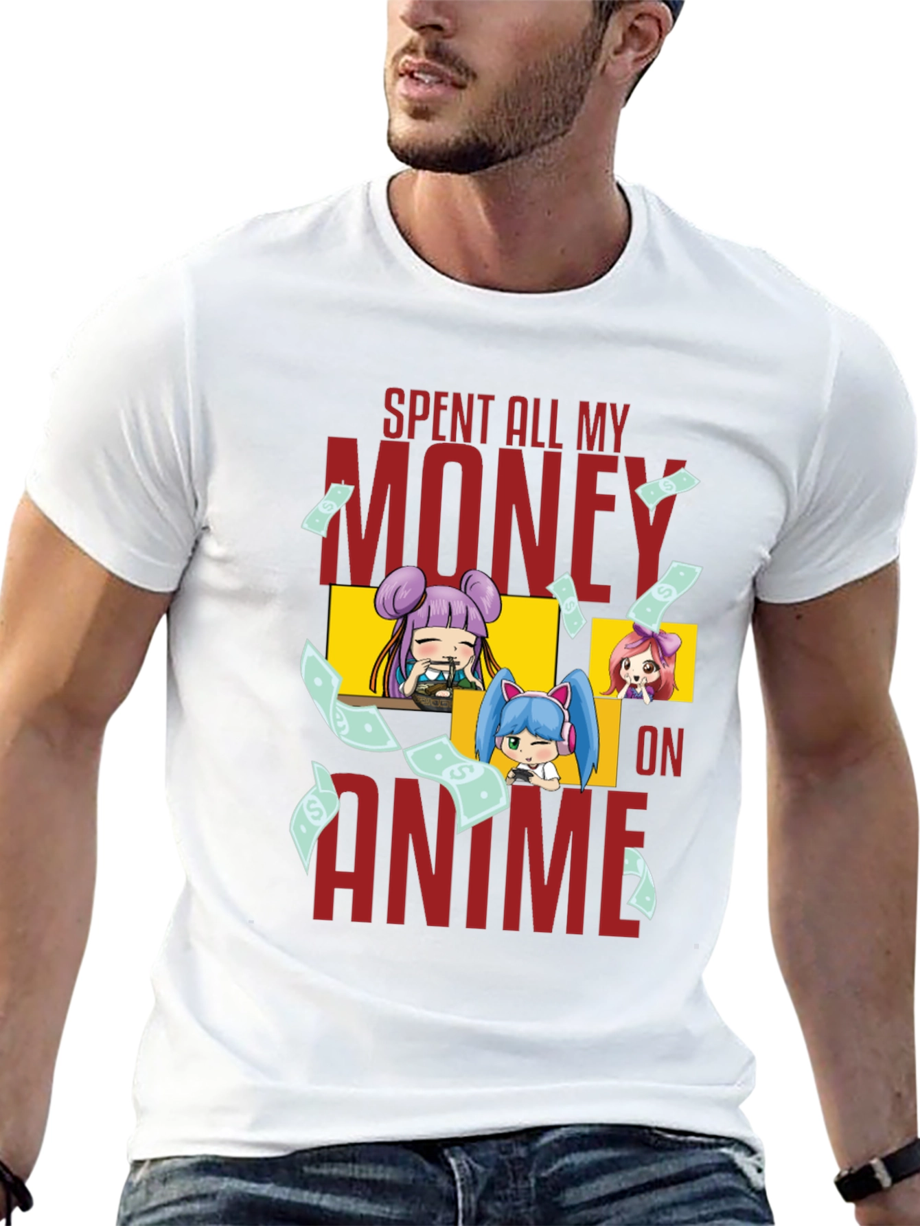 Black Anime Fan T-Shirt - Spent All My Money On Anime Graphic Tee view 13