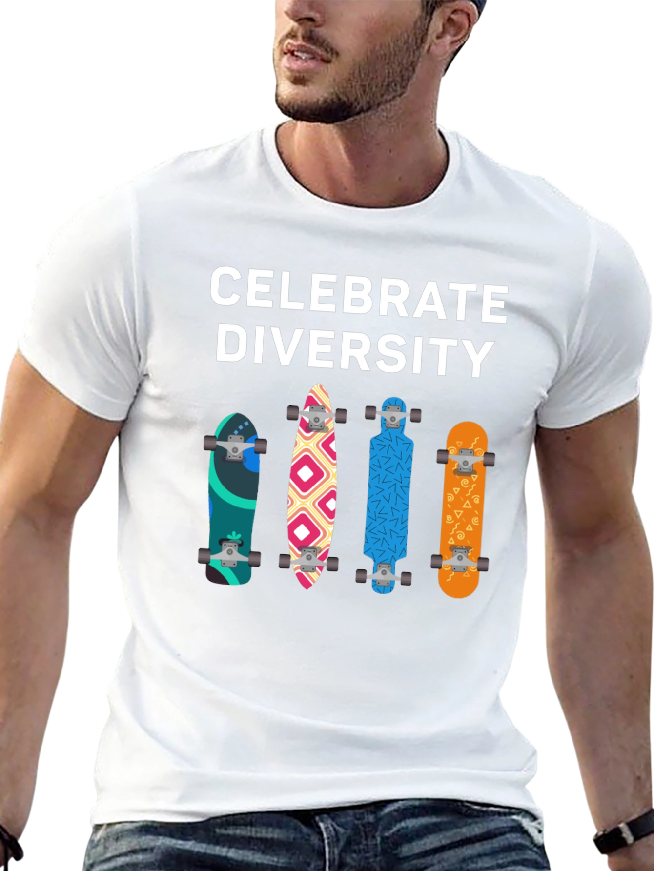 Black Celebrate Diversity Skateboard Graphic T-Shirt view 13