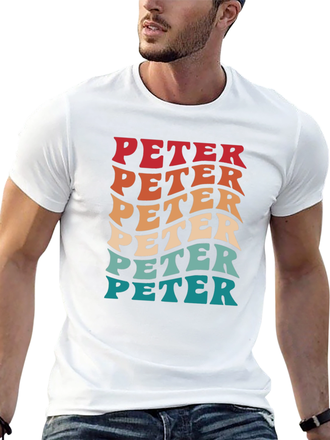 Black Retro 'PETER' Graphic Tee - Cool Personalized T-Shirt view 13