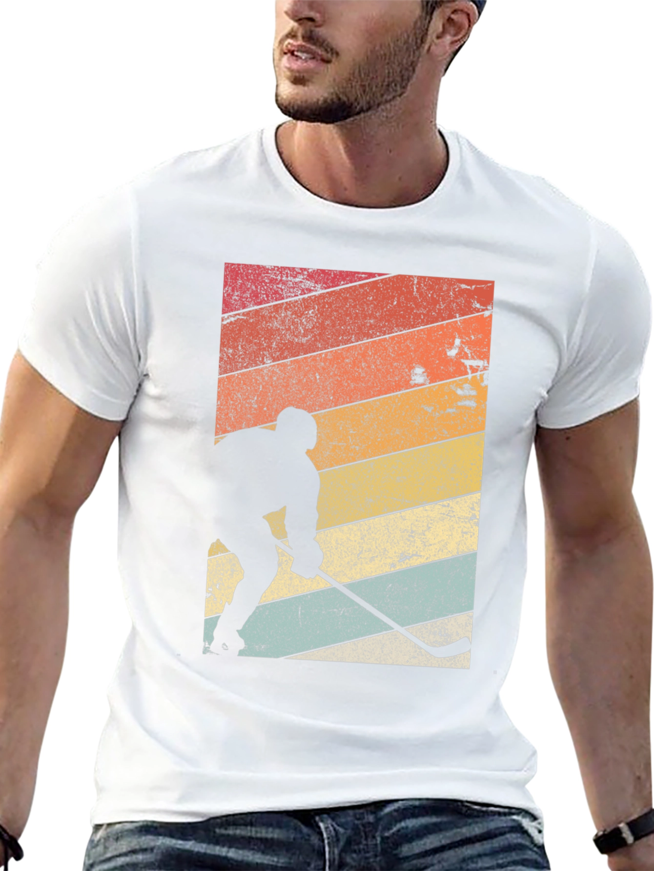 Black Retro Hockey Player Graphic T-Shirt view 13