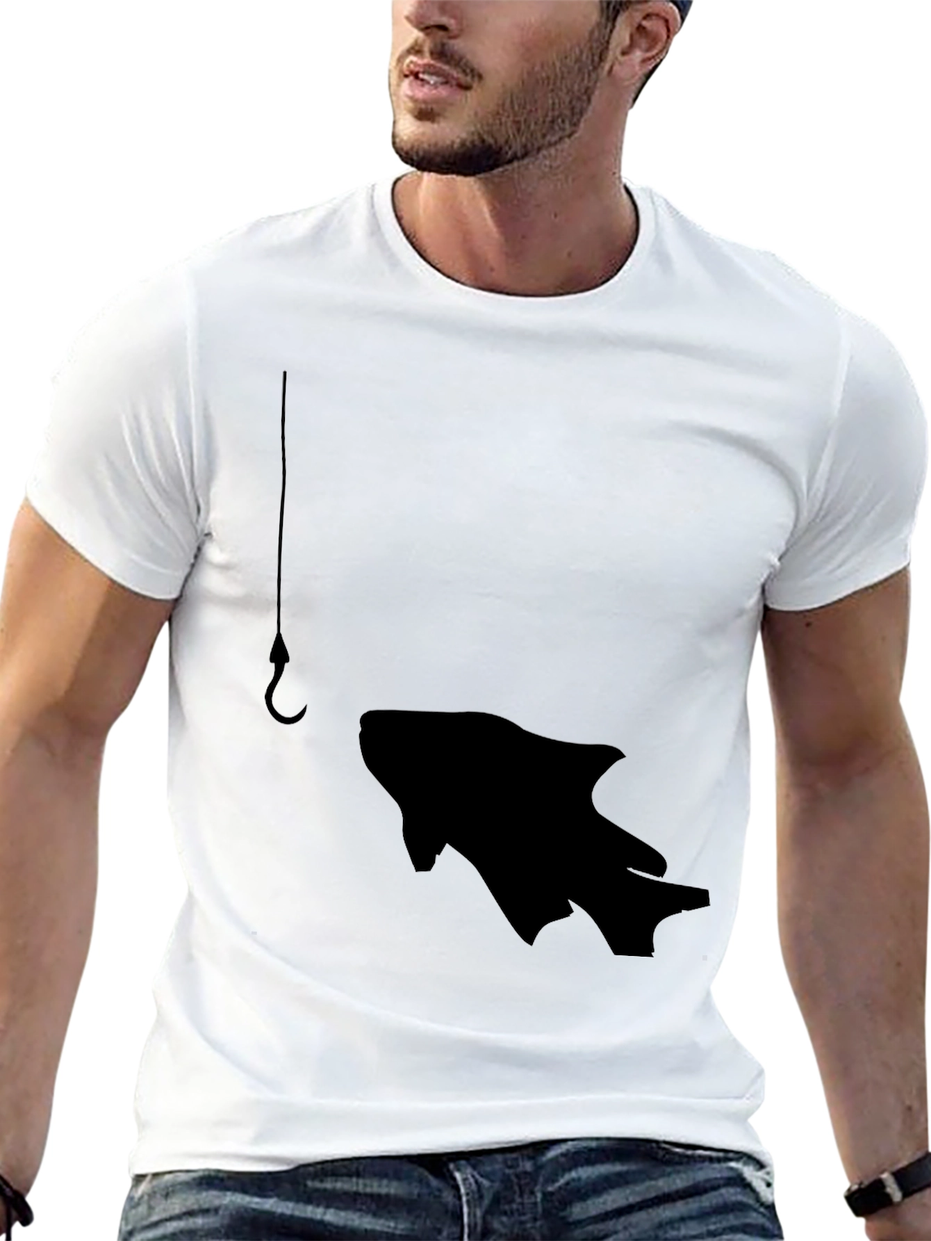 Black Fishing Hook Fish Graphic Tee - Black view 13