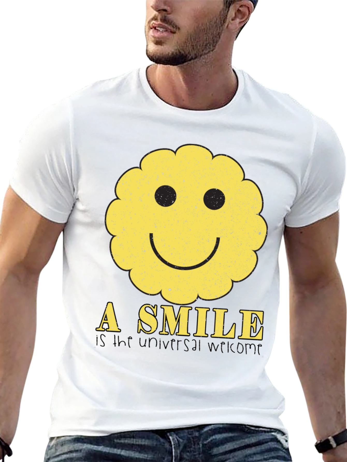 Black Smiley Face Graphic Tee - Universal Welcome T-Shirt view 13