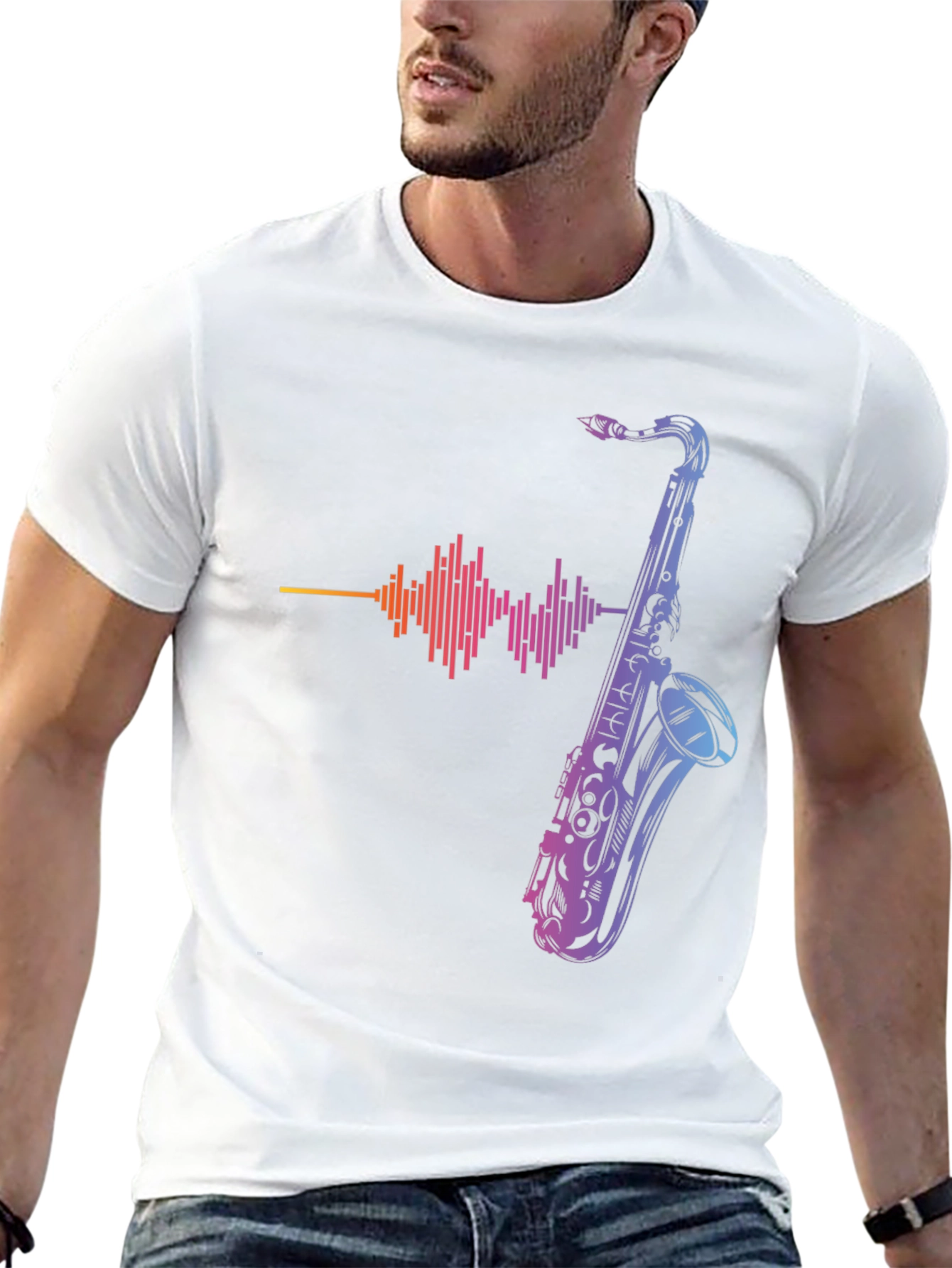 Black Saxophone Graphic Print Tee - Music Lover T-Shirt view 13