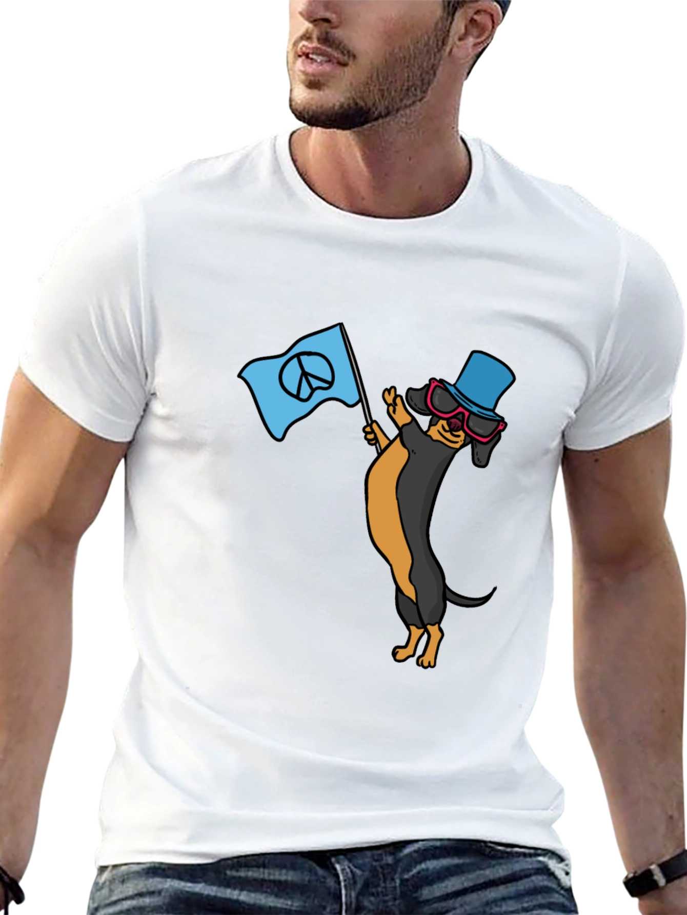 Black Cool Dachshund Peace Sign T-Shirt view 13