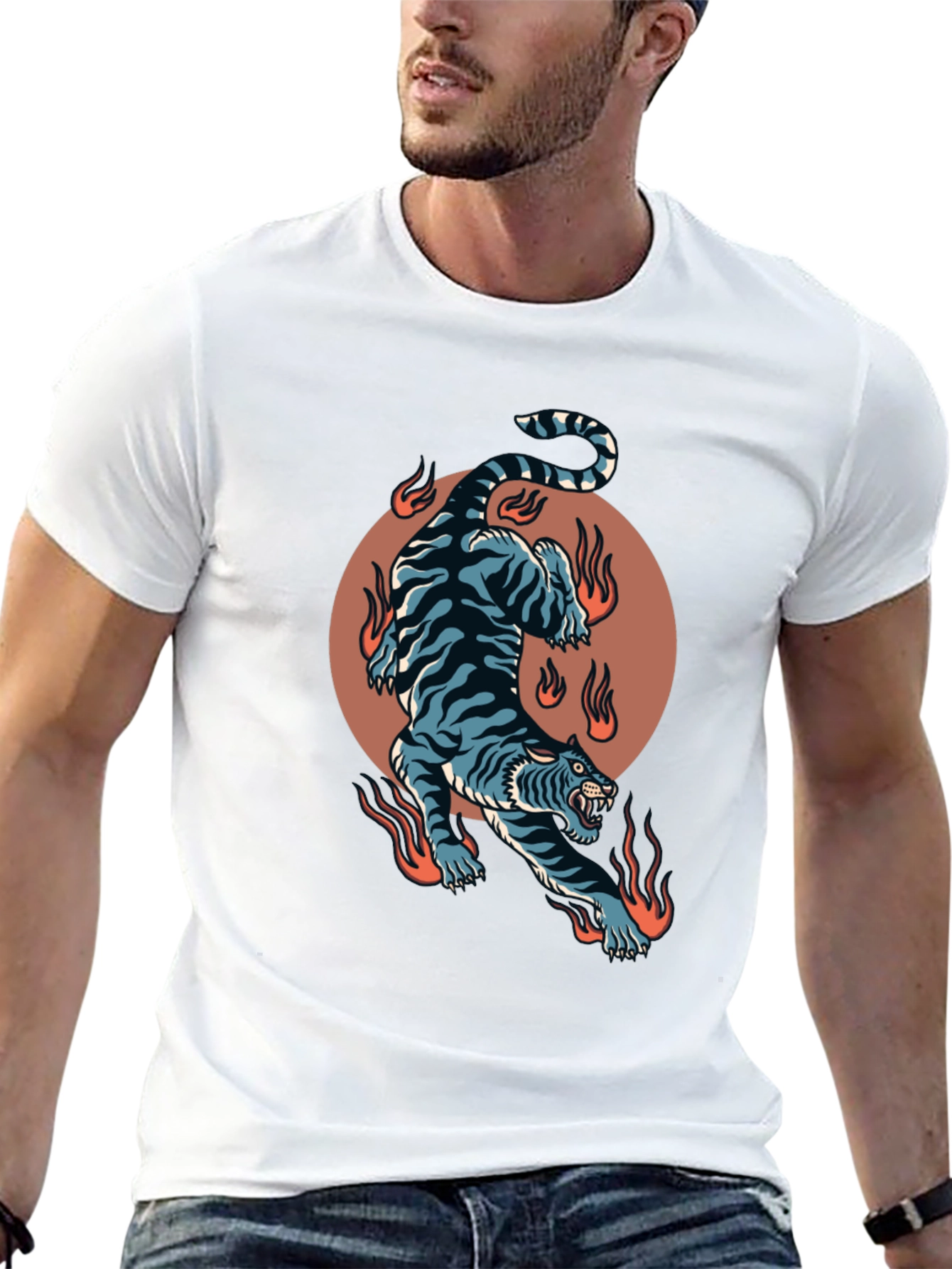 Black Fiery Tiger Graphic Tee - Bold Black T-Shirt view 13