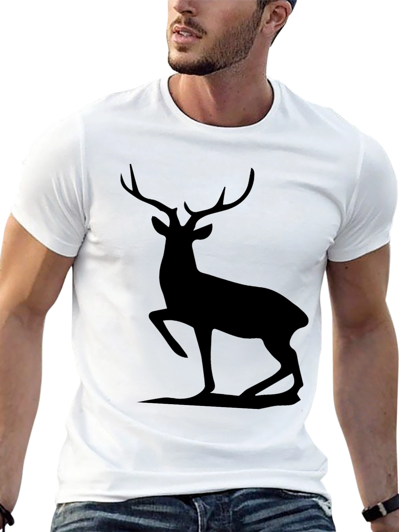 Black Men's Black Deer Silhouette Graphic Tee view 13