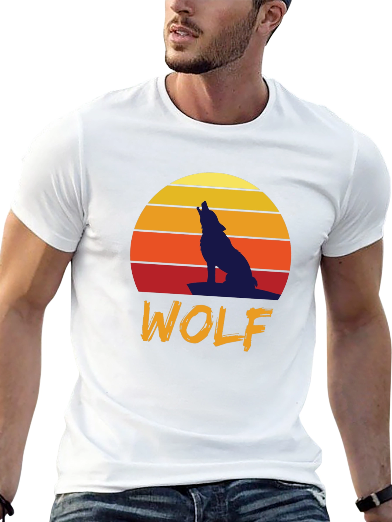 Black Wolf Sunset Graphic Tee - Vintage Style T-Shirt view 13