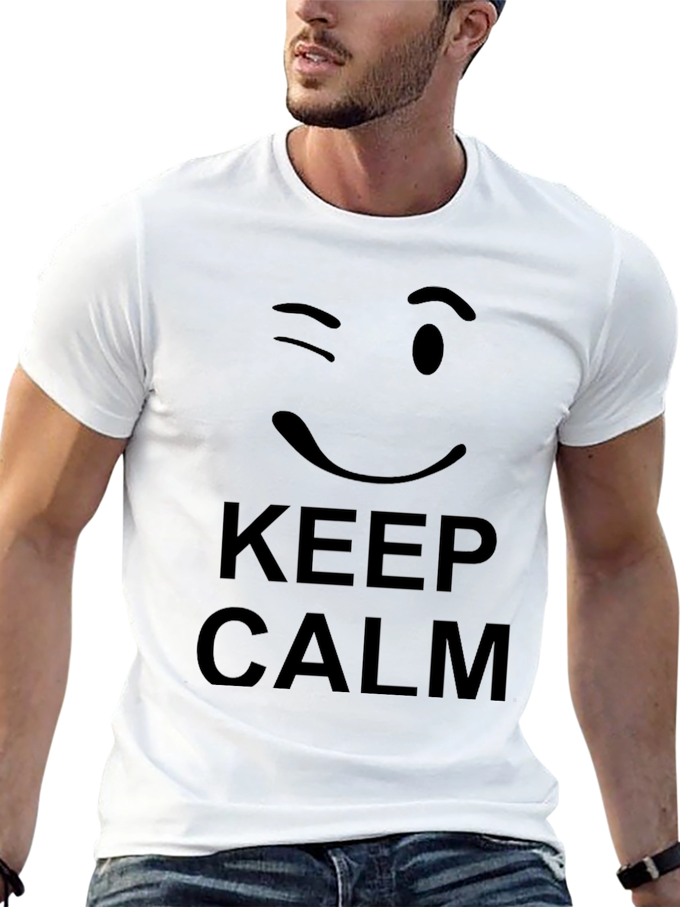 Black Keep Calm Wink Face Black Graphic Tee view 13