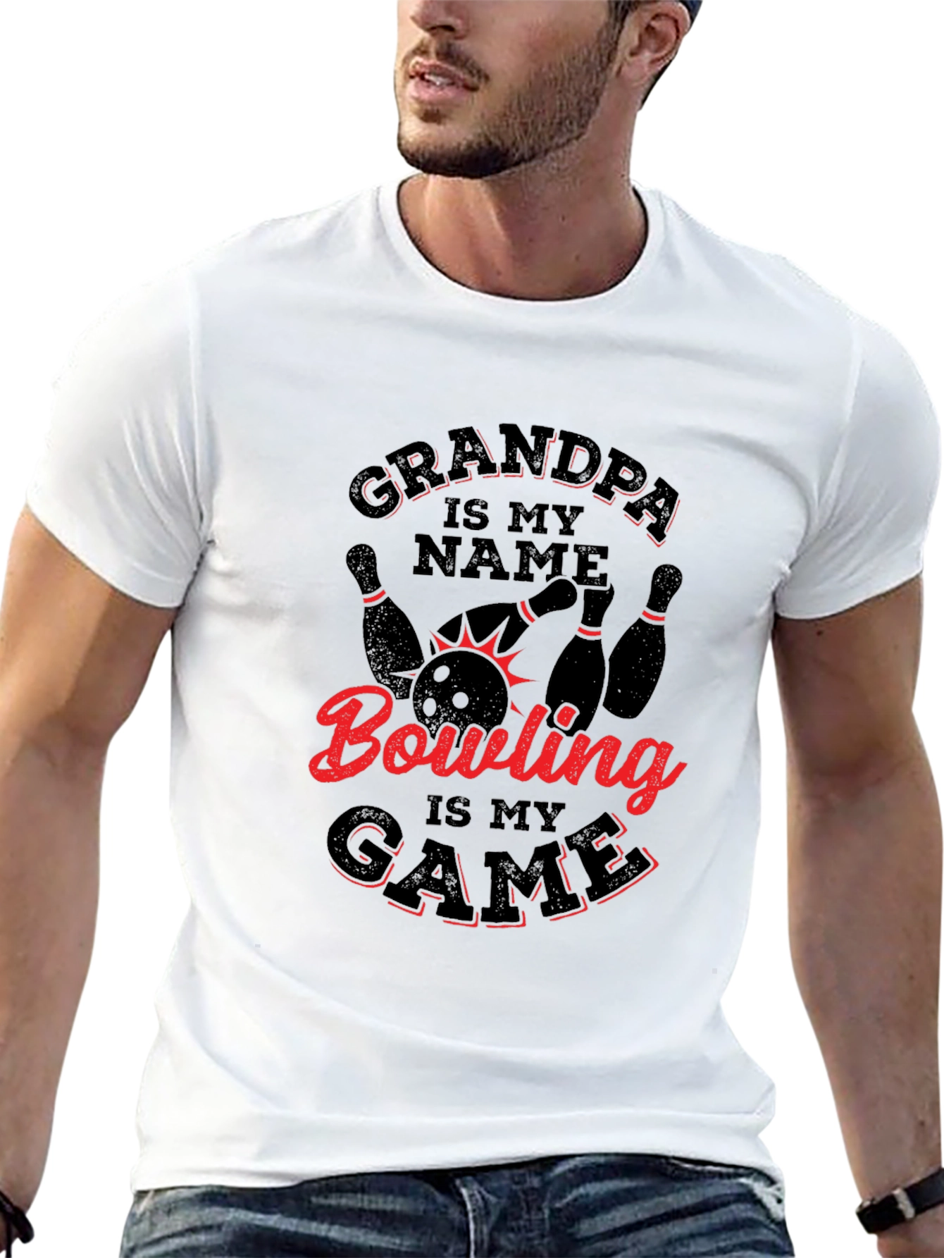 Black Grandpa Bowling T-Shirt -  Red & Black Design view 13
