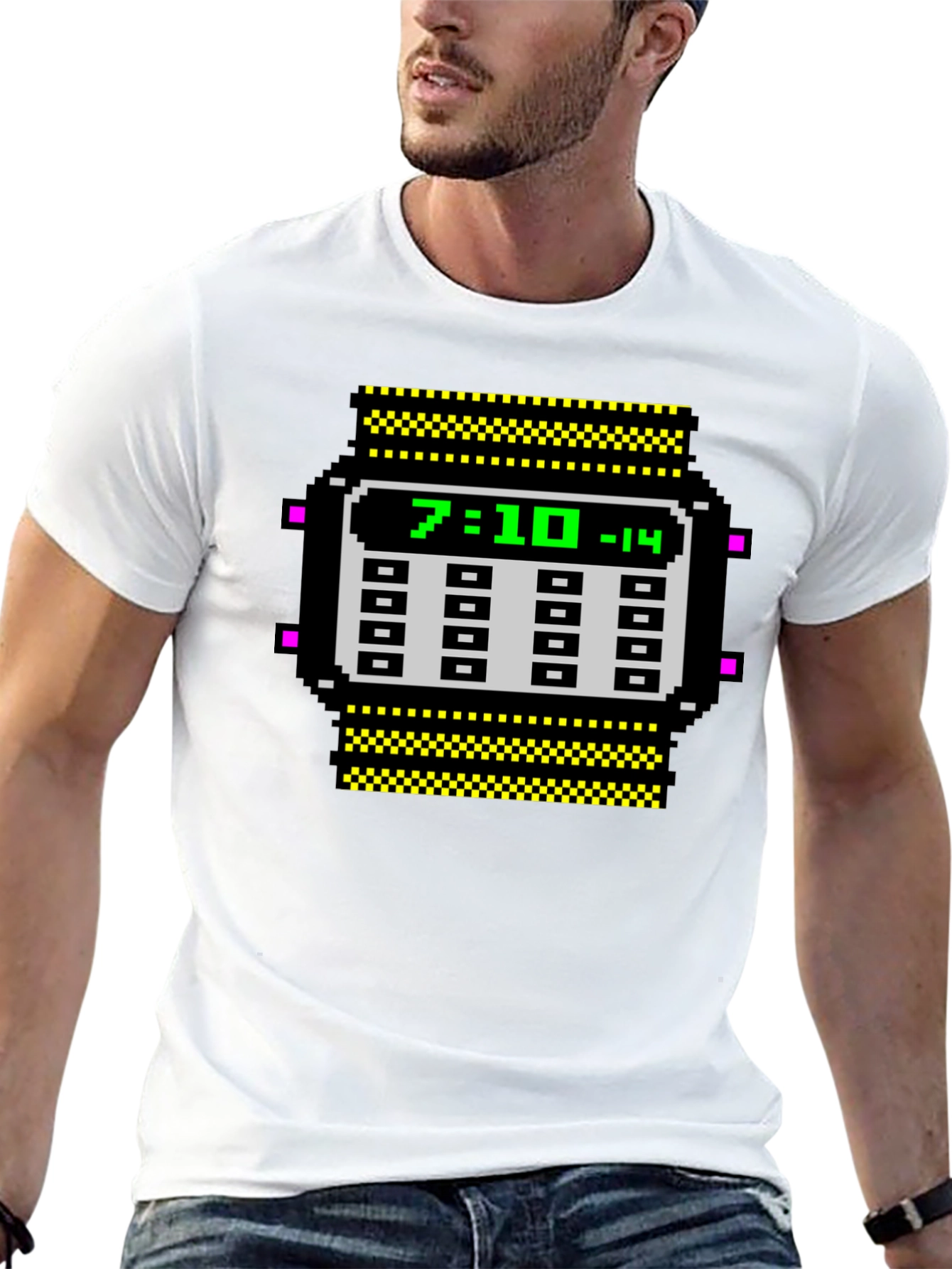 Black Retro Pixel Watch T-Shirt - Geeky Timepiece Design view 13