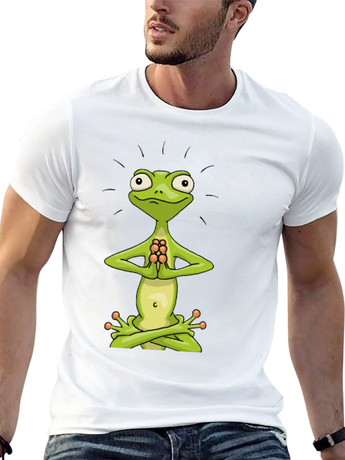 Black Zen Frog Tee - Meditating Cartoon Frog T-Shirt view 13
