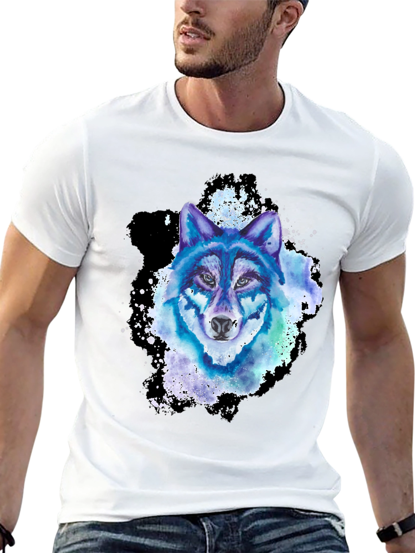 Black Watercolor Wolf Graphic T-Shirt view 13