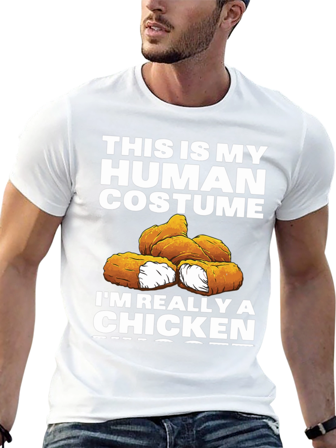 Black Funny Human Costume Chicken Nuggets T-Shirt view 13