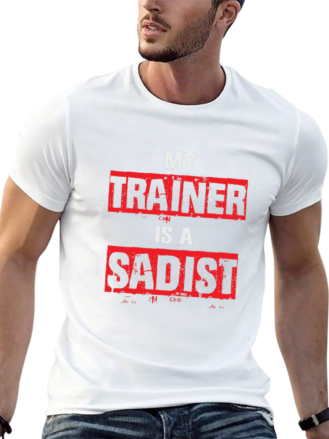 Black My Trainer is a Sadist Graphic Tee - Gym Humor T-Shirt view 13