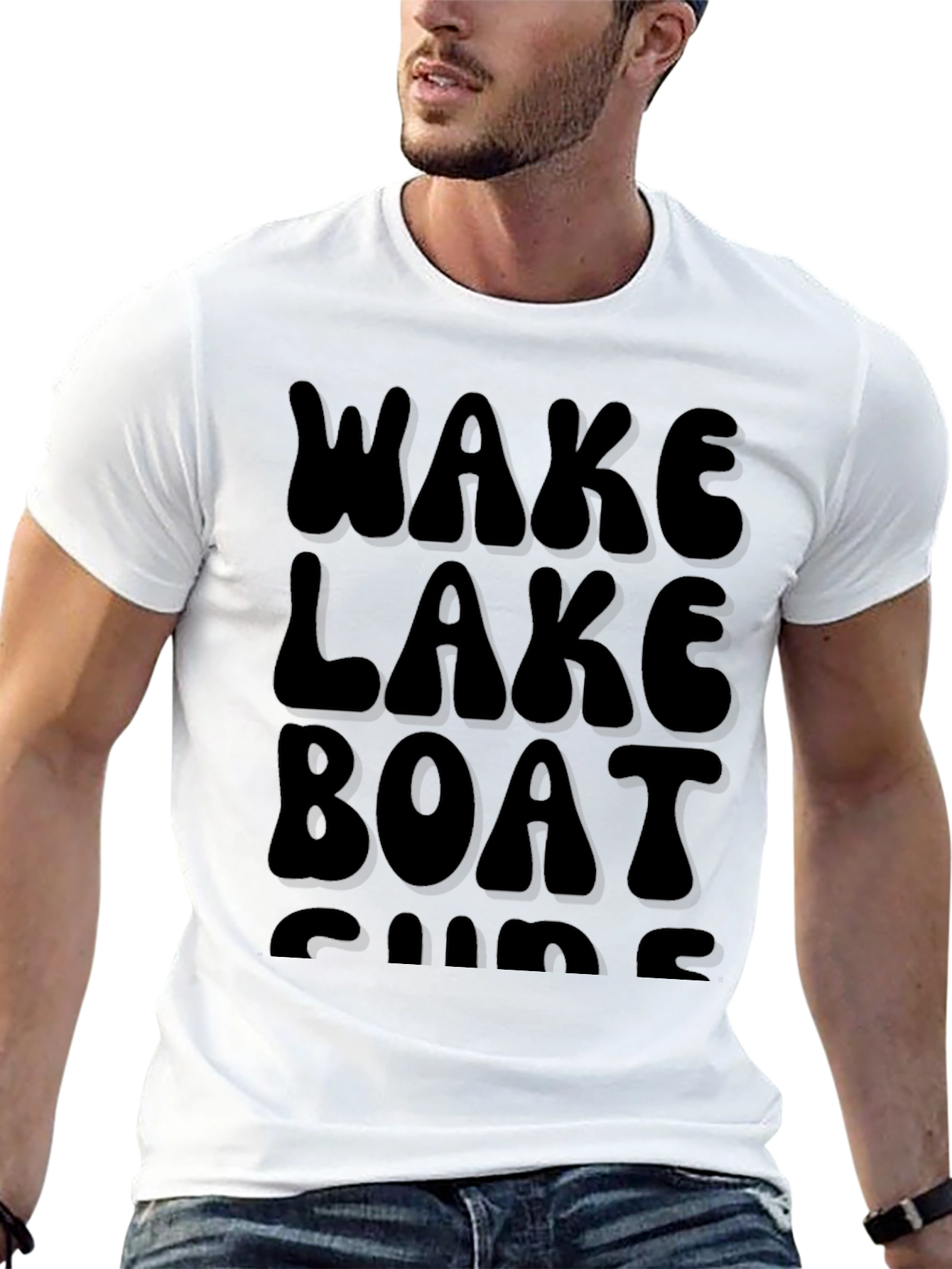 Black Wake Lake Boat Surf T-Shirt, Black Cotton Tee view 13