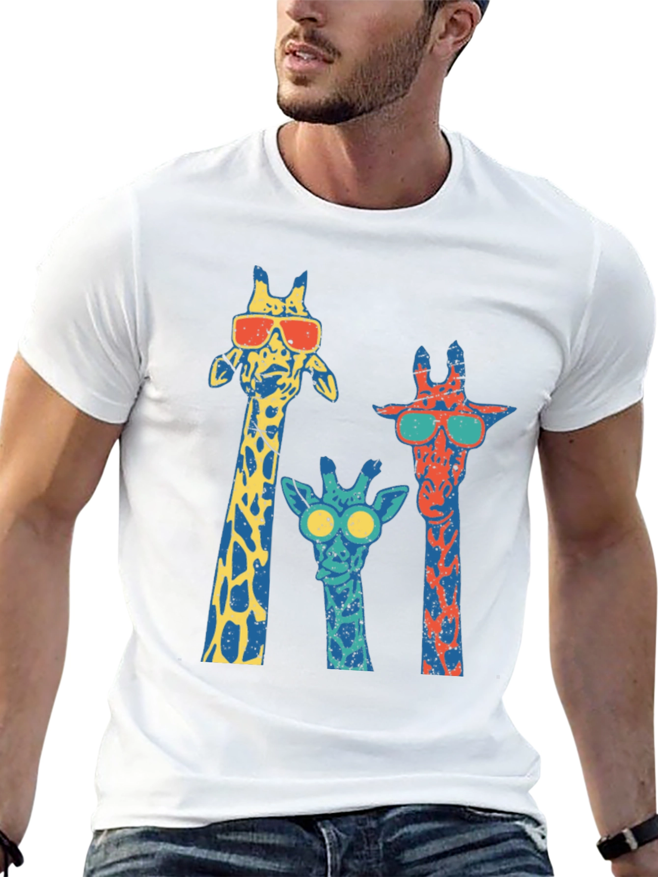 Black Cool Giraffe Crew Neck T-Shirt view 13