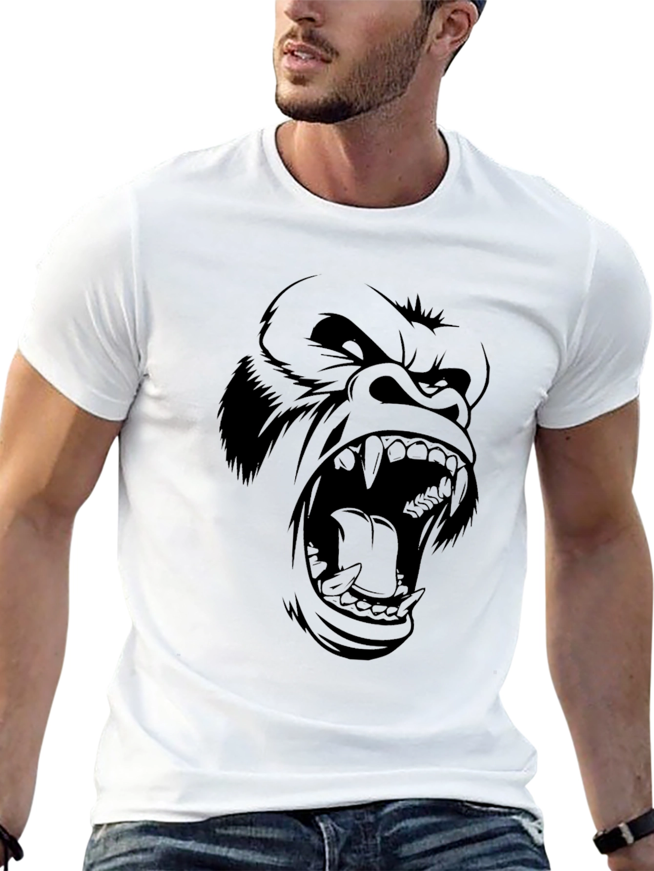 Black Men's Black Gorilla Graphic Print T-Shirt view 13
