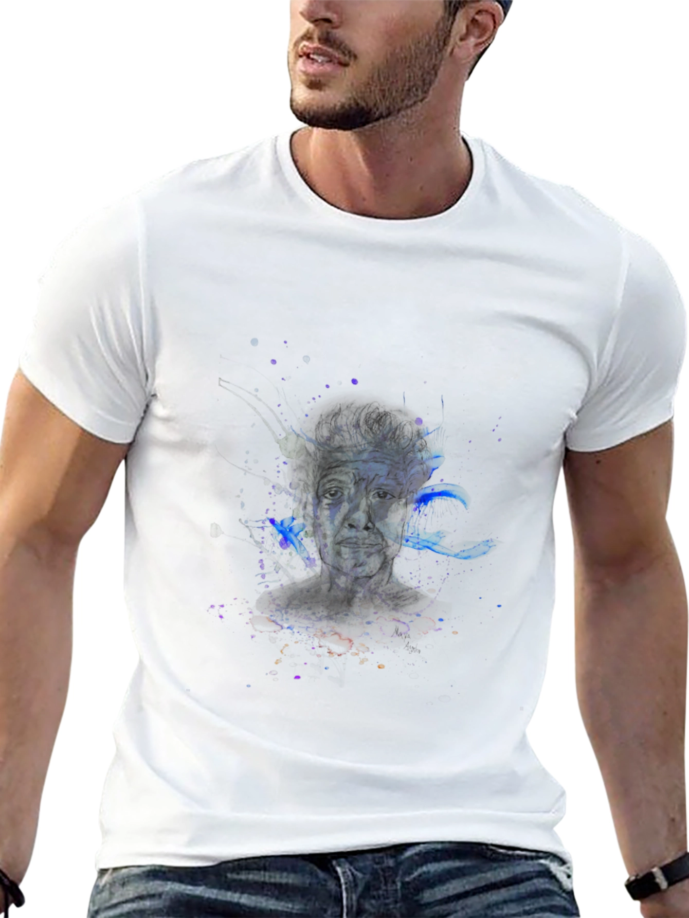 Black Artistic Portrait Tee - Black Cotton Blend view 13