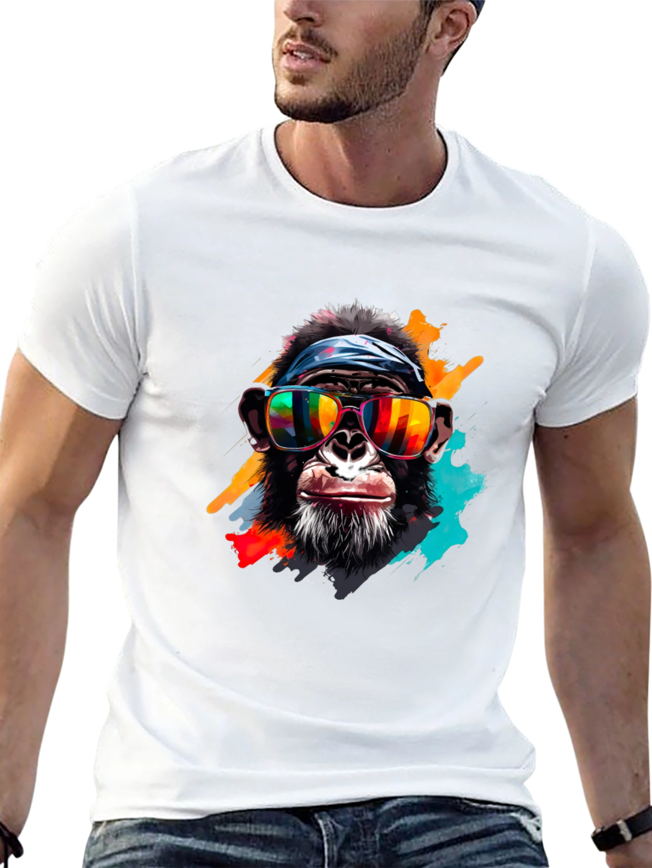Black Cool Chimpanzee Graphic Black T-Shirt view 13