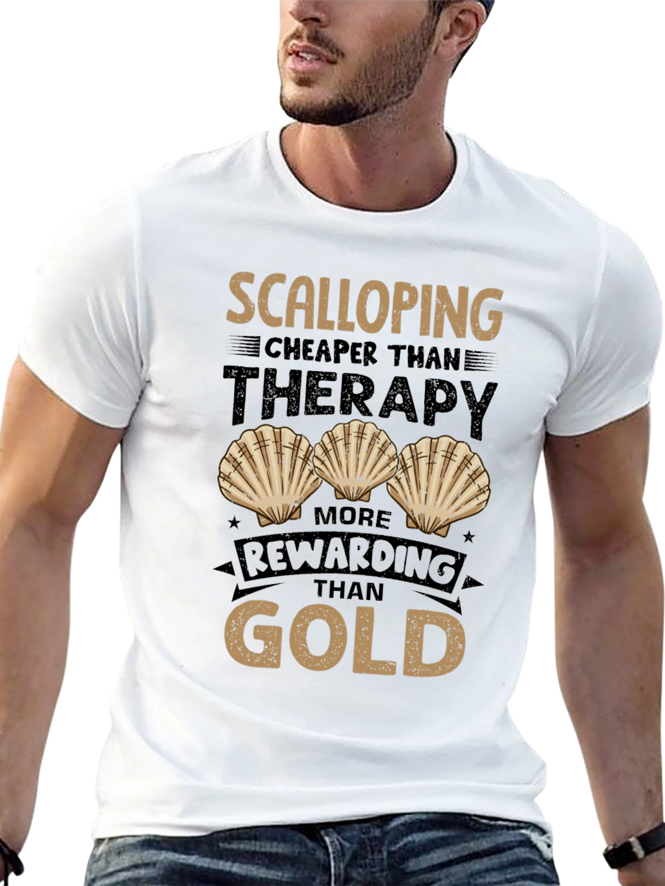 Black Scalloping Therapy T-Shirt Funny Fisherman Tee view 13