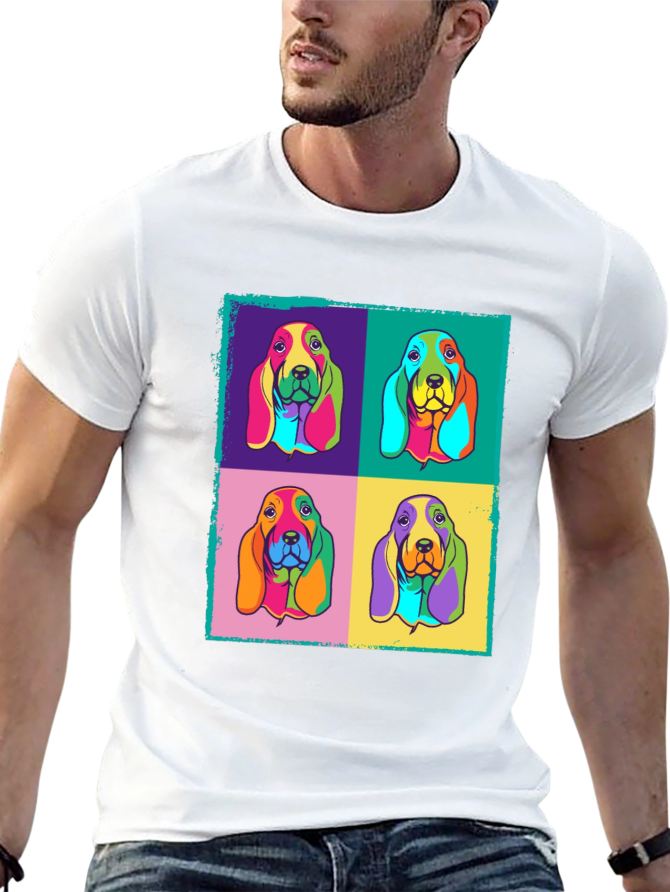 Black Pop Art Basset Hound Graphic Tee view 13