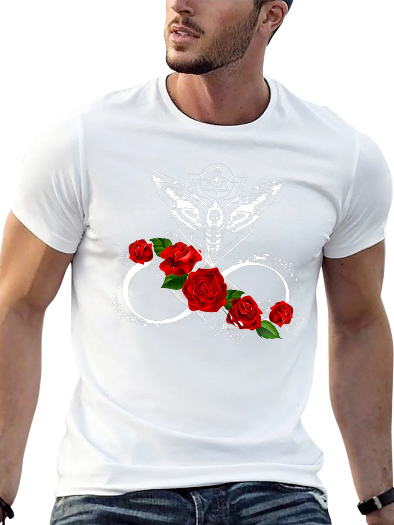 Moth Infinity Roses Black T-Shirt - Gothic Aesthetic - 13