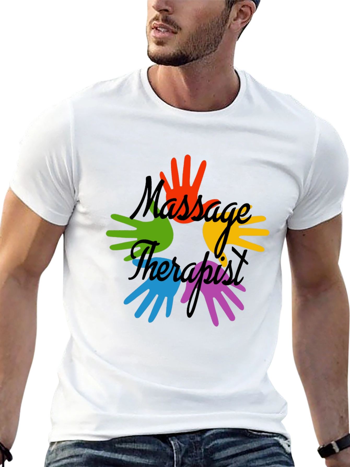 Black Massage Therapist Colorful Hands Graphic T-Shirt view 13