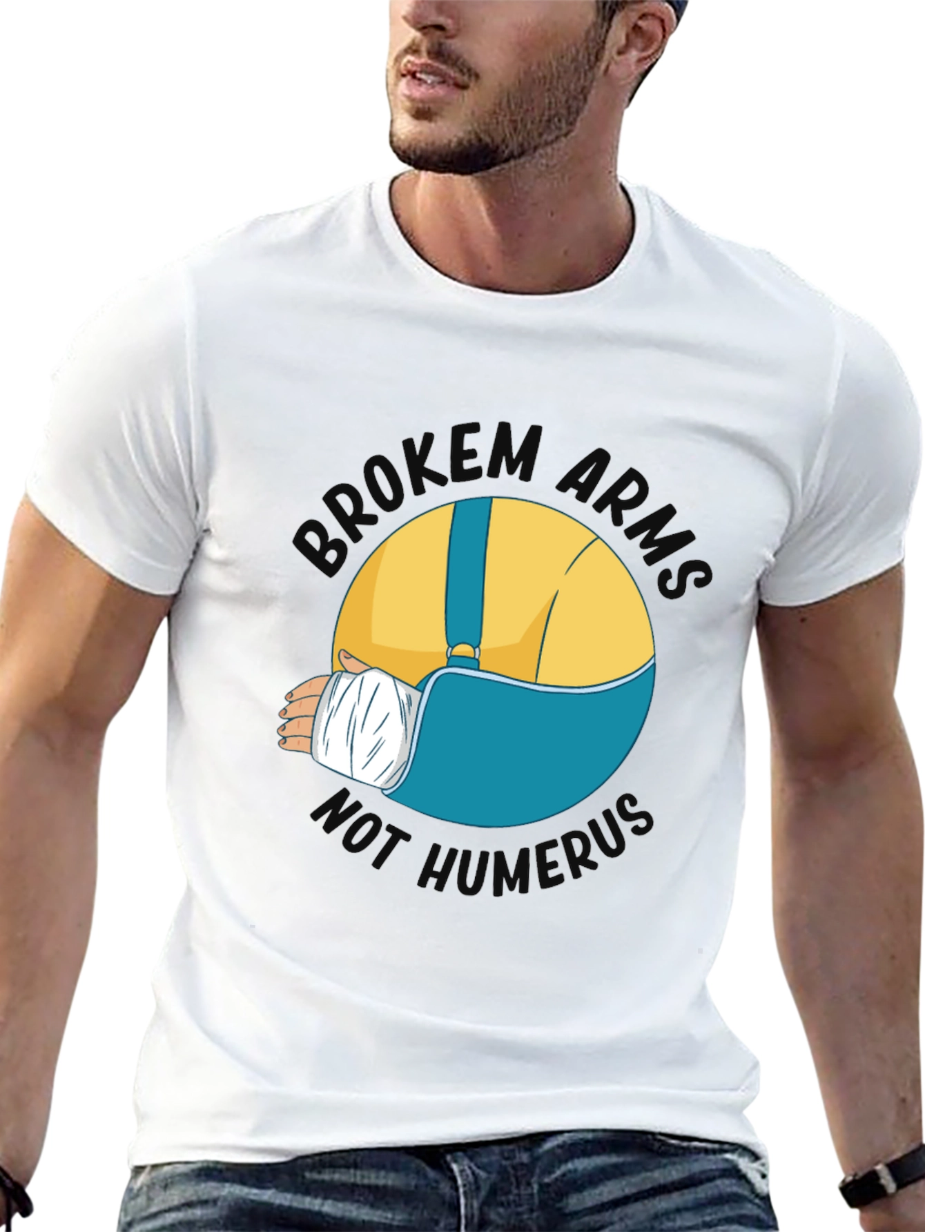 Black Broken Arms Humor Graphic T-Shirt view 13