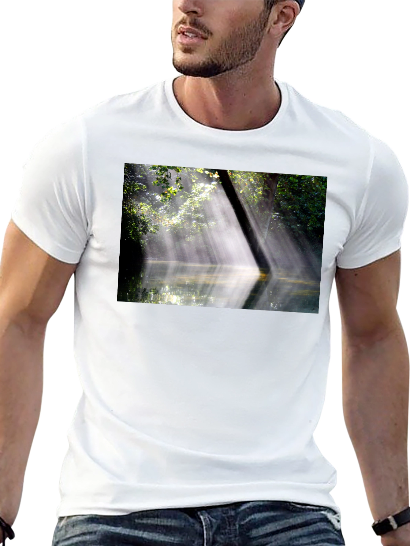 Black Nature's Embrace Tee - Sunlit Forest Design view 13