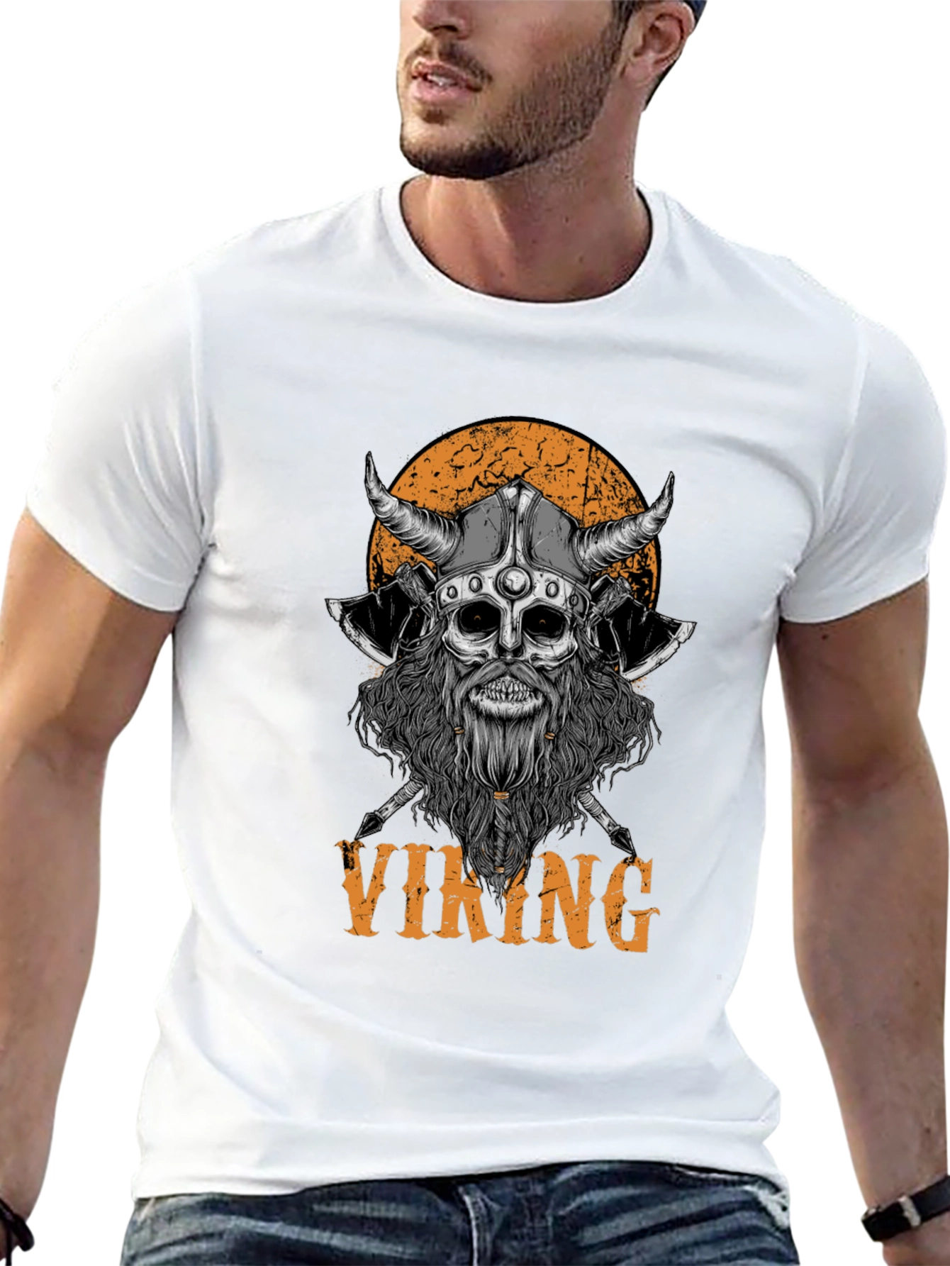 Black Viking Skull Graphic Black T-Shirt view 13