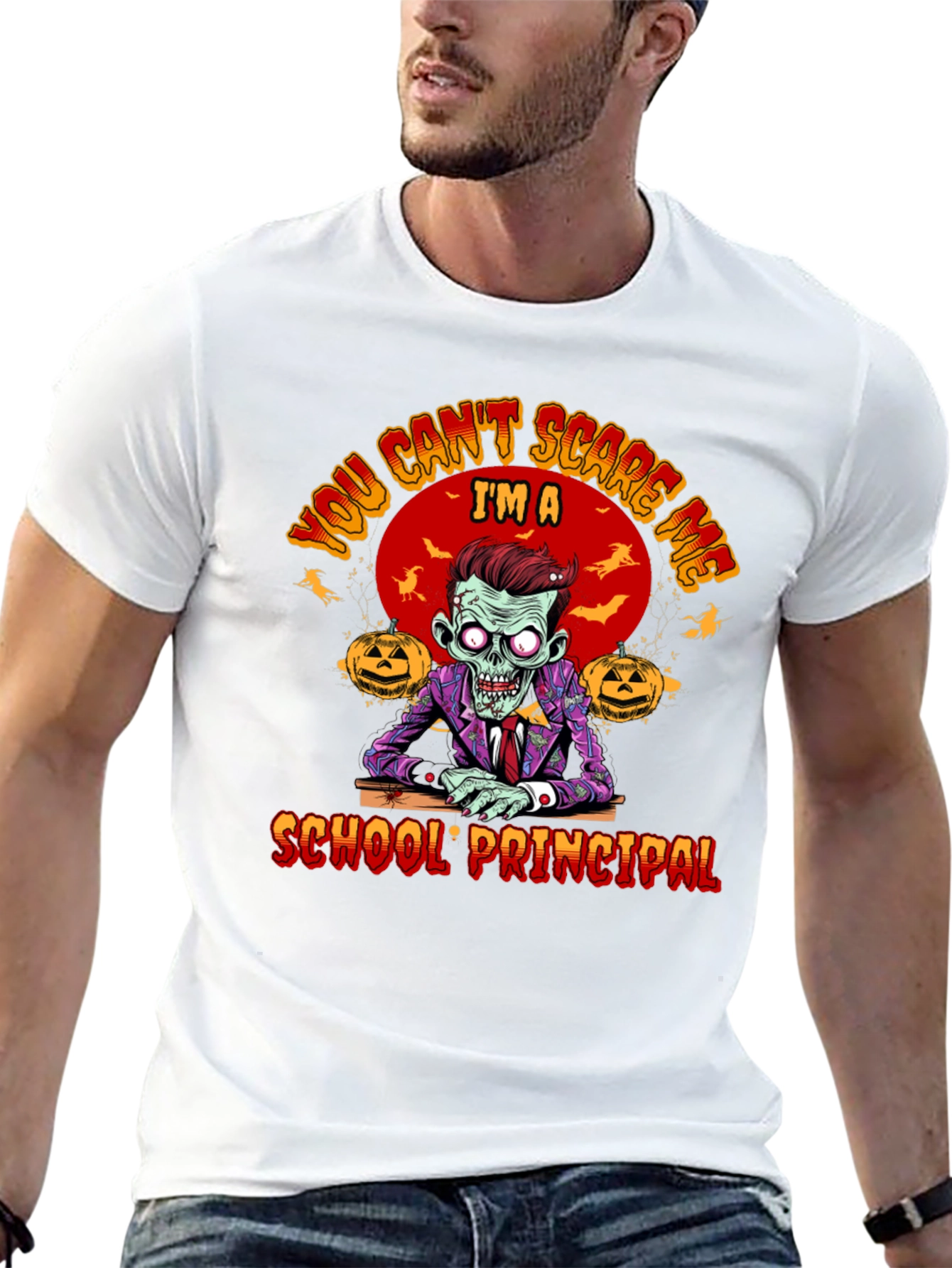 Black You Can't Scare Me I'm a School Principal Zombie T-Shirt view 13