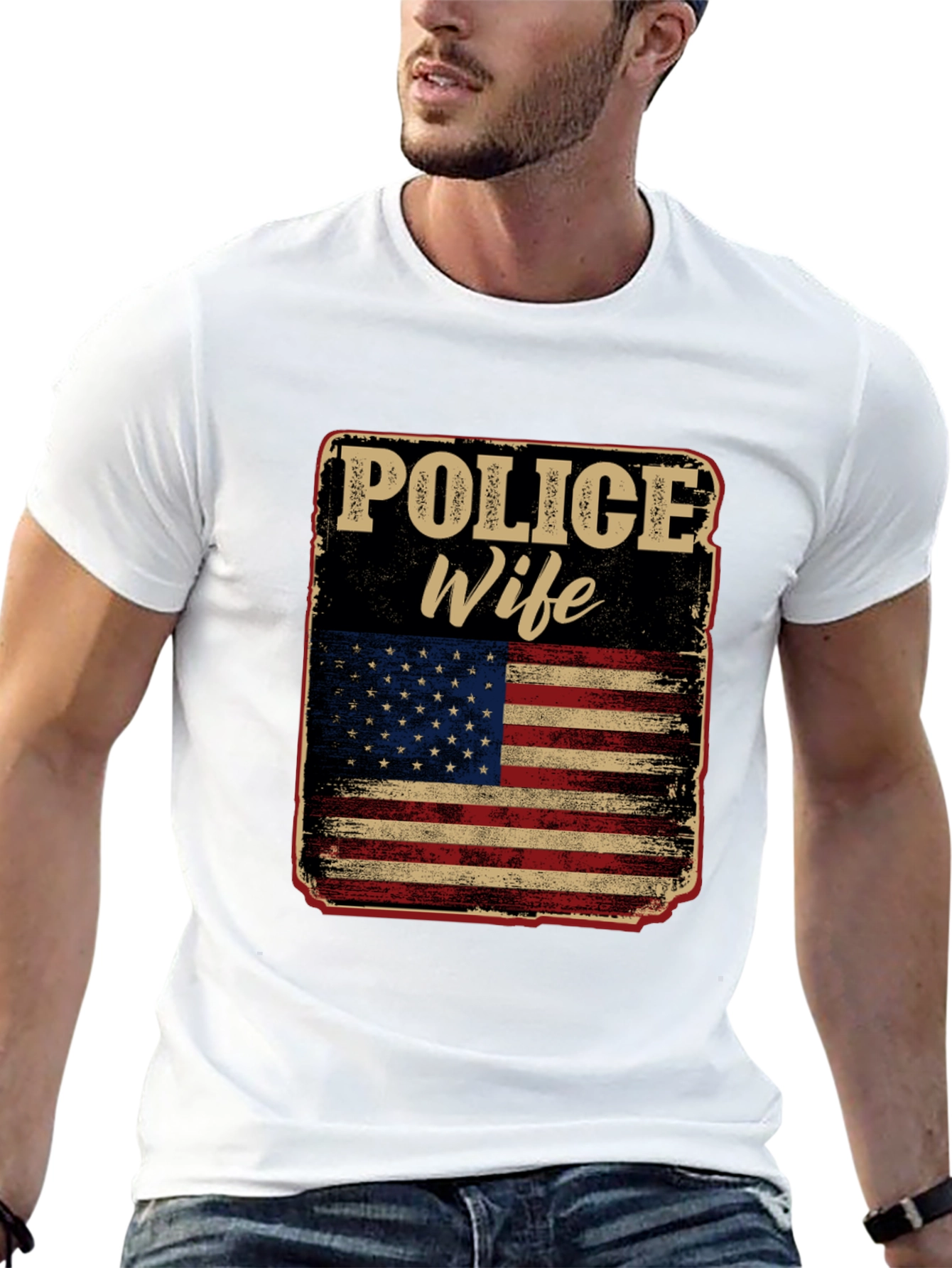 Black Police Wife American Flag Graphic Tee view 13