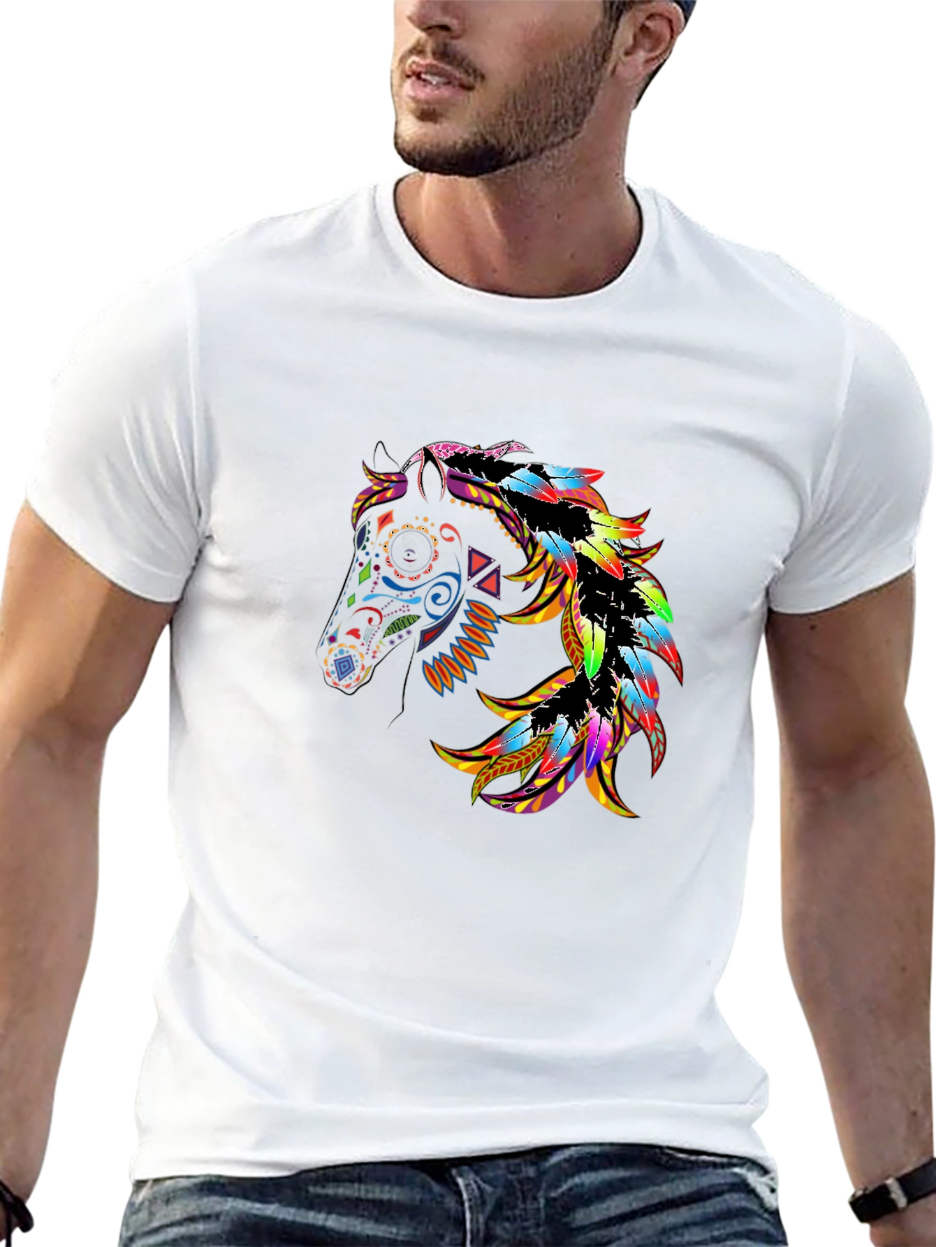 Black Black Tee with Colorful Horse Graphic view 13