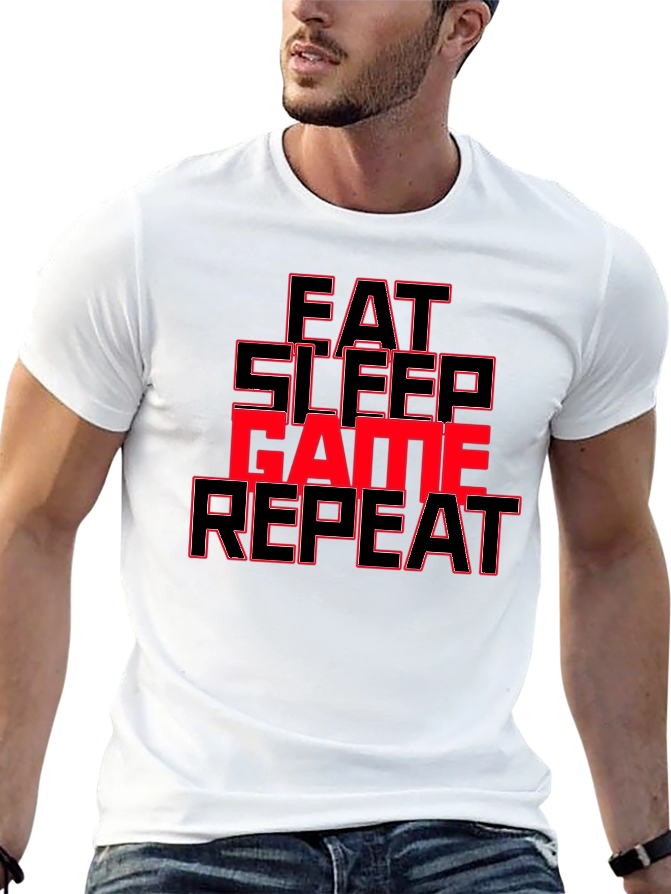 Black Eat Sleep Game Repeat Graphic Tee view 13