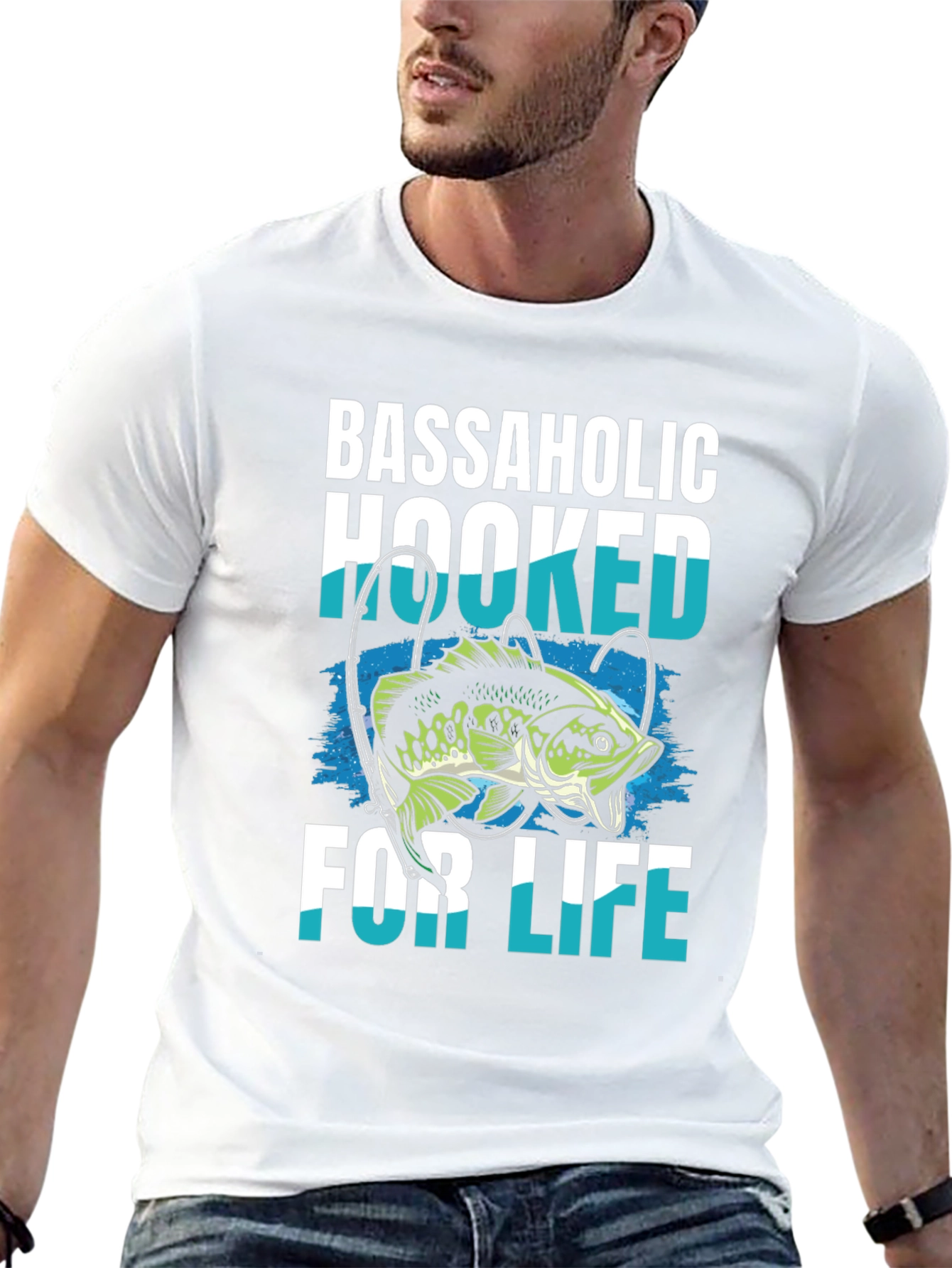 Black Bassaholic Hooked for Life T-Shirt Fishing Angler view 13