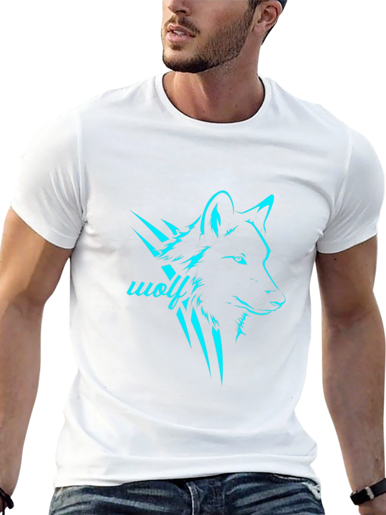 Black Men's Black Wolf Graphic T-Shirt view 13