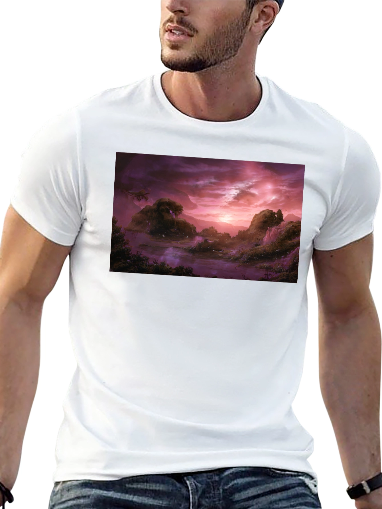 Black Mystic Landscape Graphic Tee - Black Cotton Blend view 13